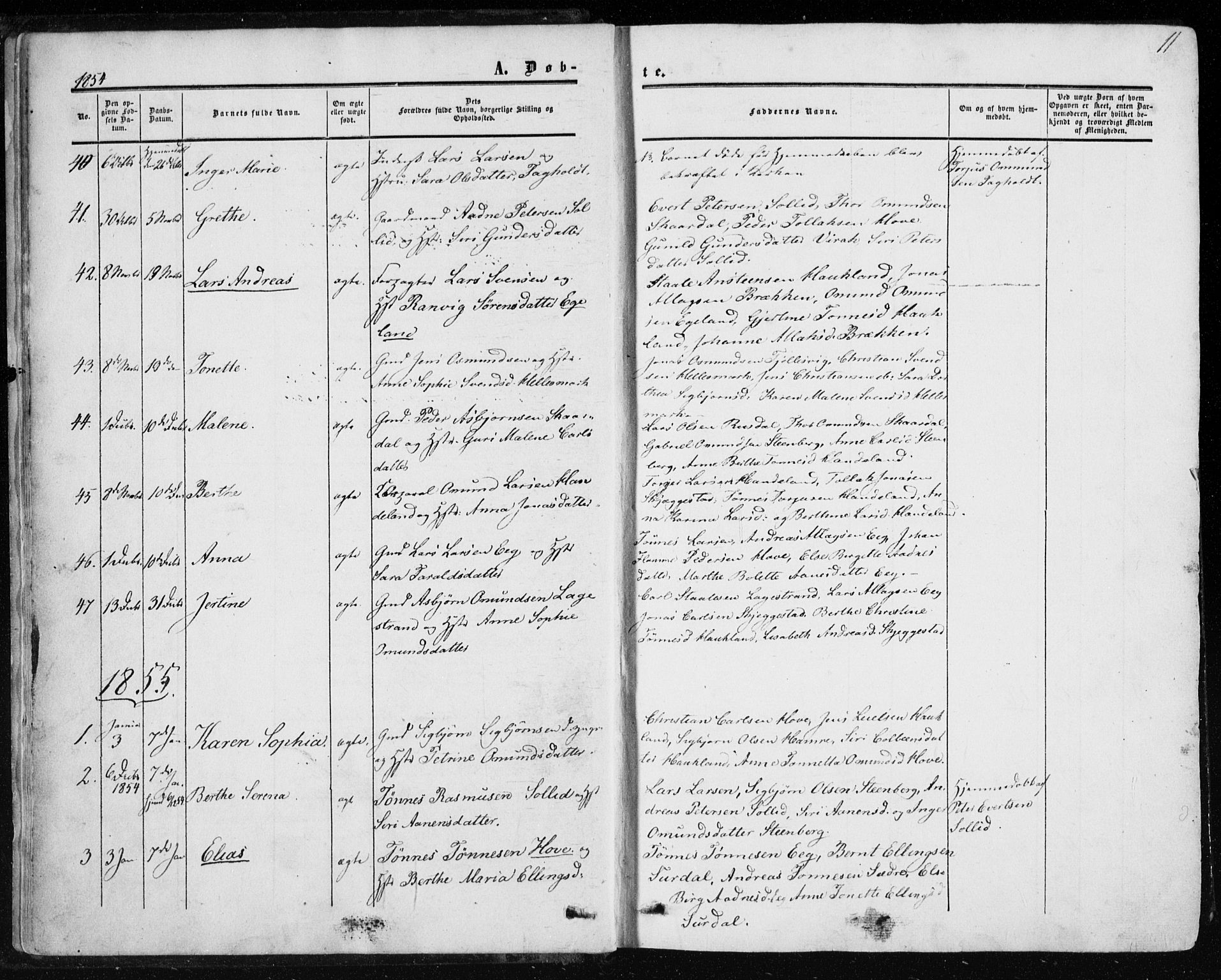 Lund sokneprestkontor, AV/SAST-A-101809/S06/L0009: Parish register (official) no. A 8, 1853-1877, p. 11
