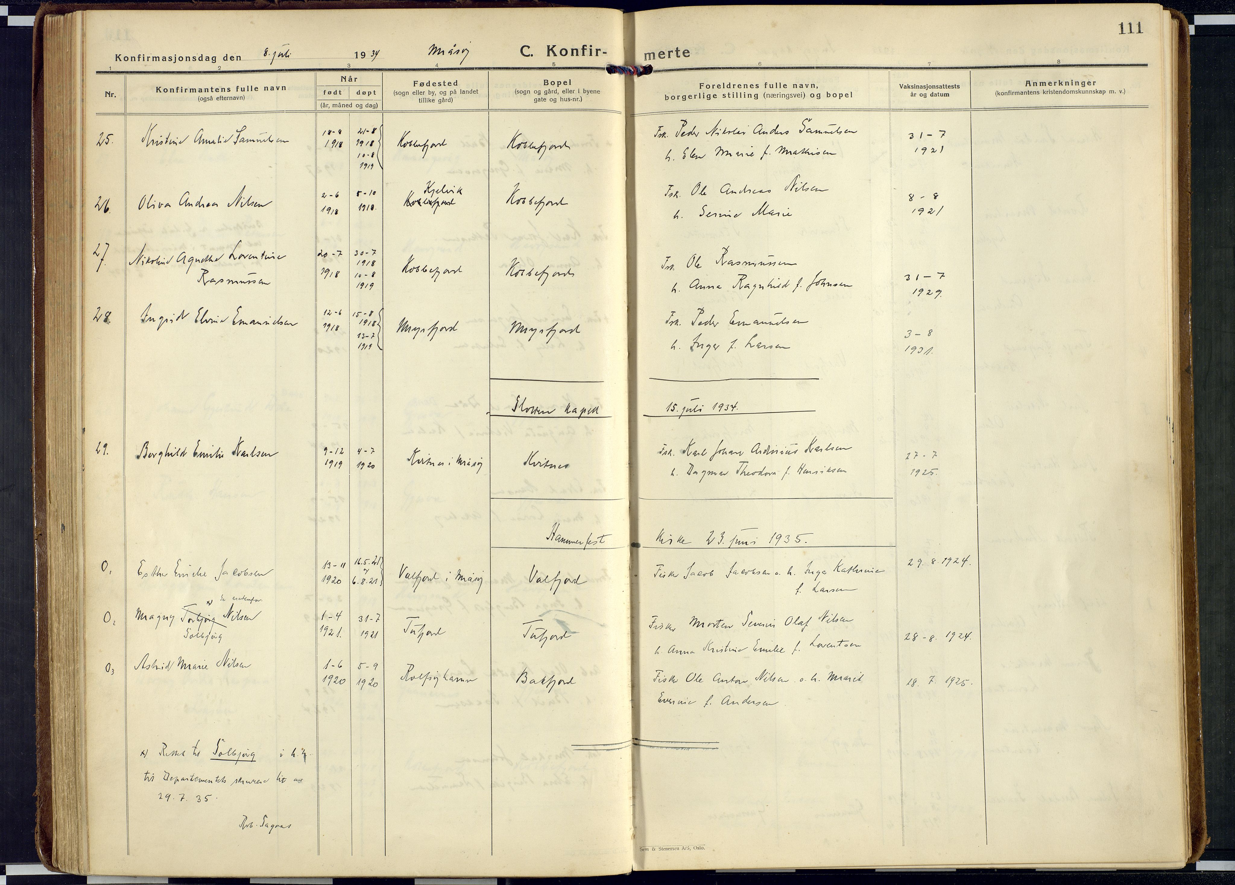 Måsøy sokneprestkontor, AV/SATØ-S-1348/H/Ha/L0011kirke: Parish register (official) no. 11, 1933-1947, p. 111