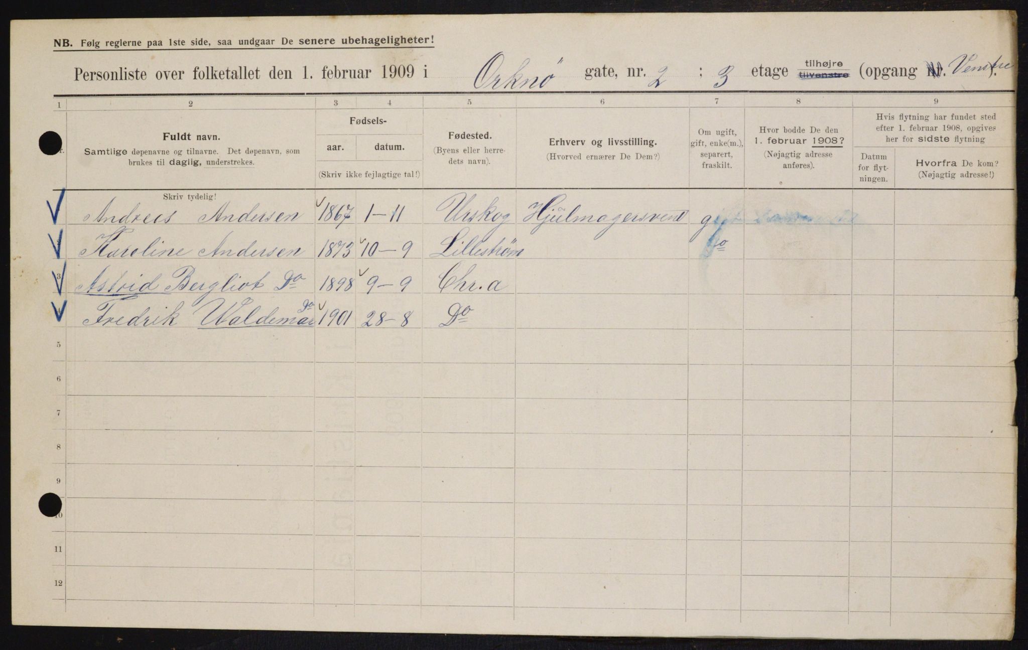 OBA, Municipal Census 1909 for Kristiania, 1909, p. 68733