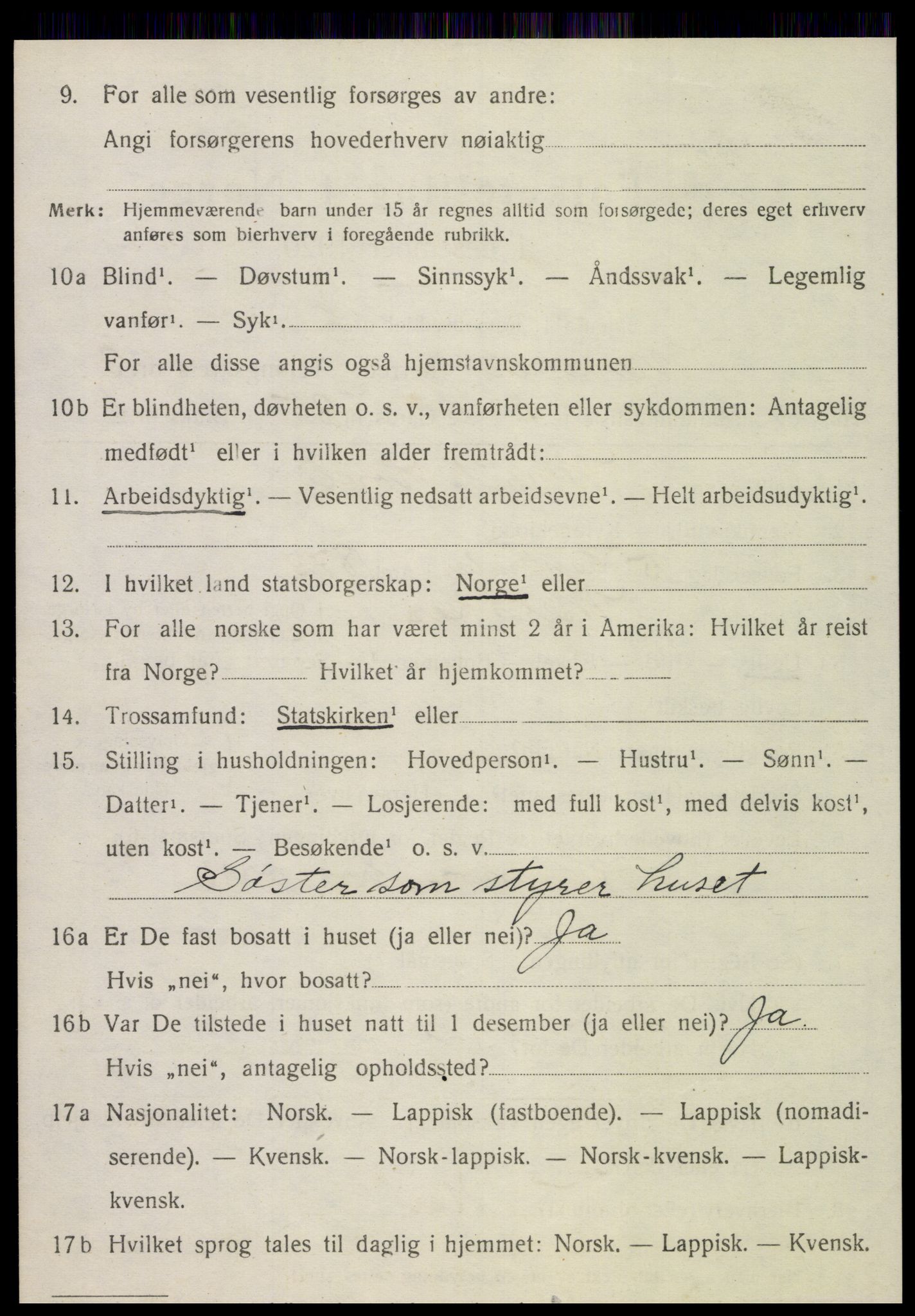 SAT, 1920 census for Meråker, 1920, p. 3097