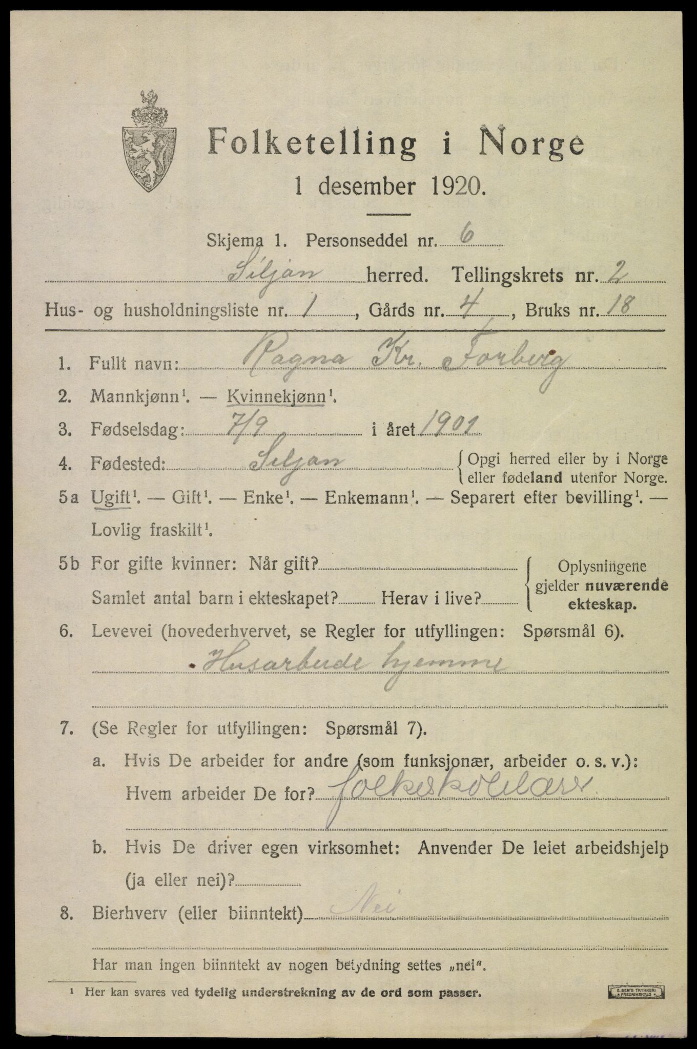 SAKO, 1920 census for Siljan, 1920, p. 939