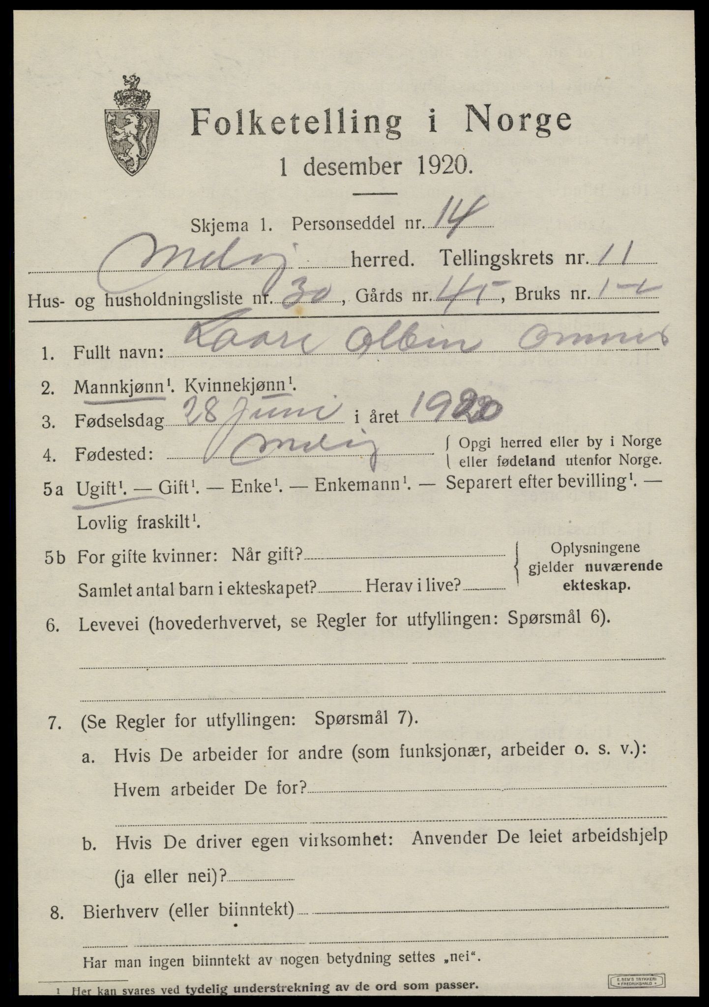SAT, 1920 census for Meløy, 1920, p. 6235