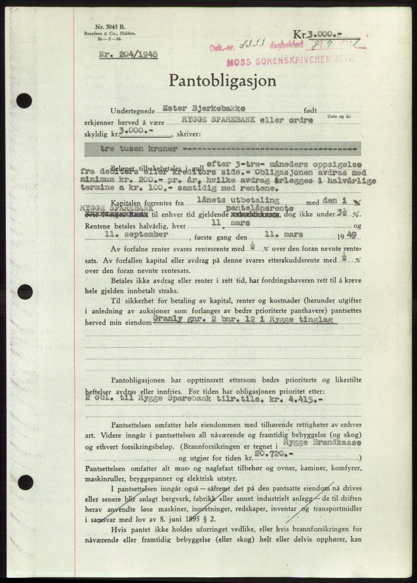 Moss sorenskriveri, AV/SAO-A-10168: Mortgage book no. B20, 1948-1948, Diary no: : 2333/1948