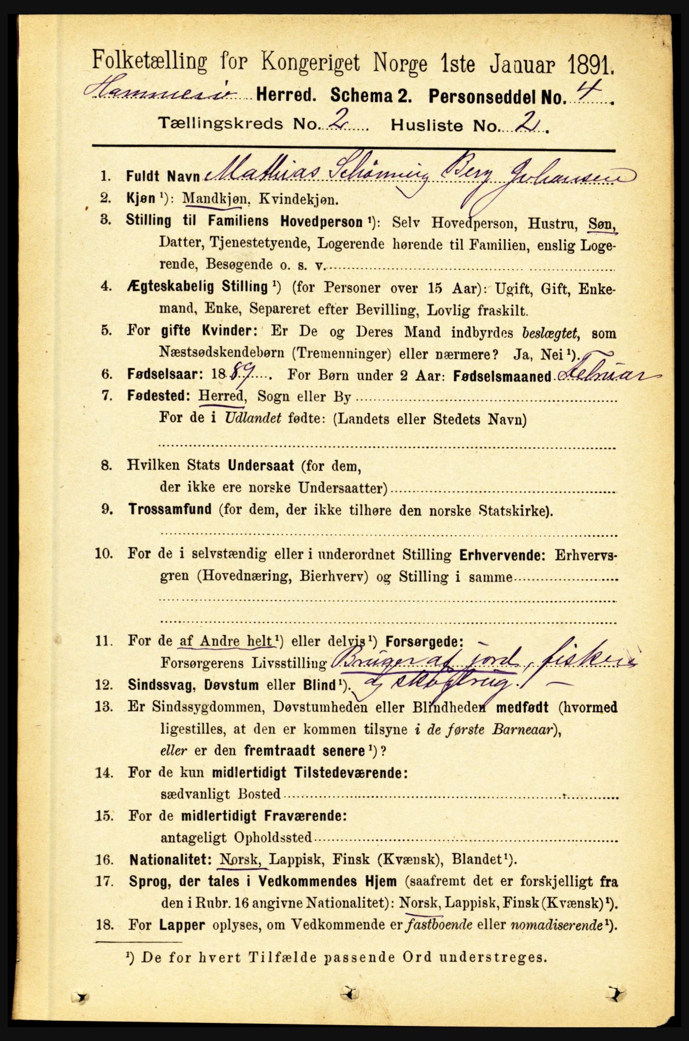 RA, 1891 census for 1849 Hamarøy, 1891, p. 587