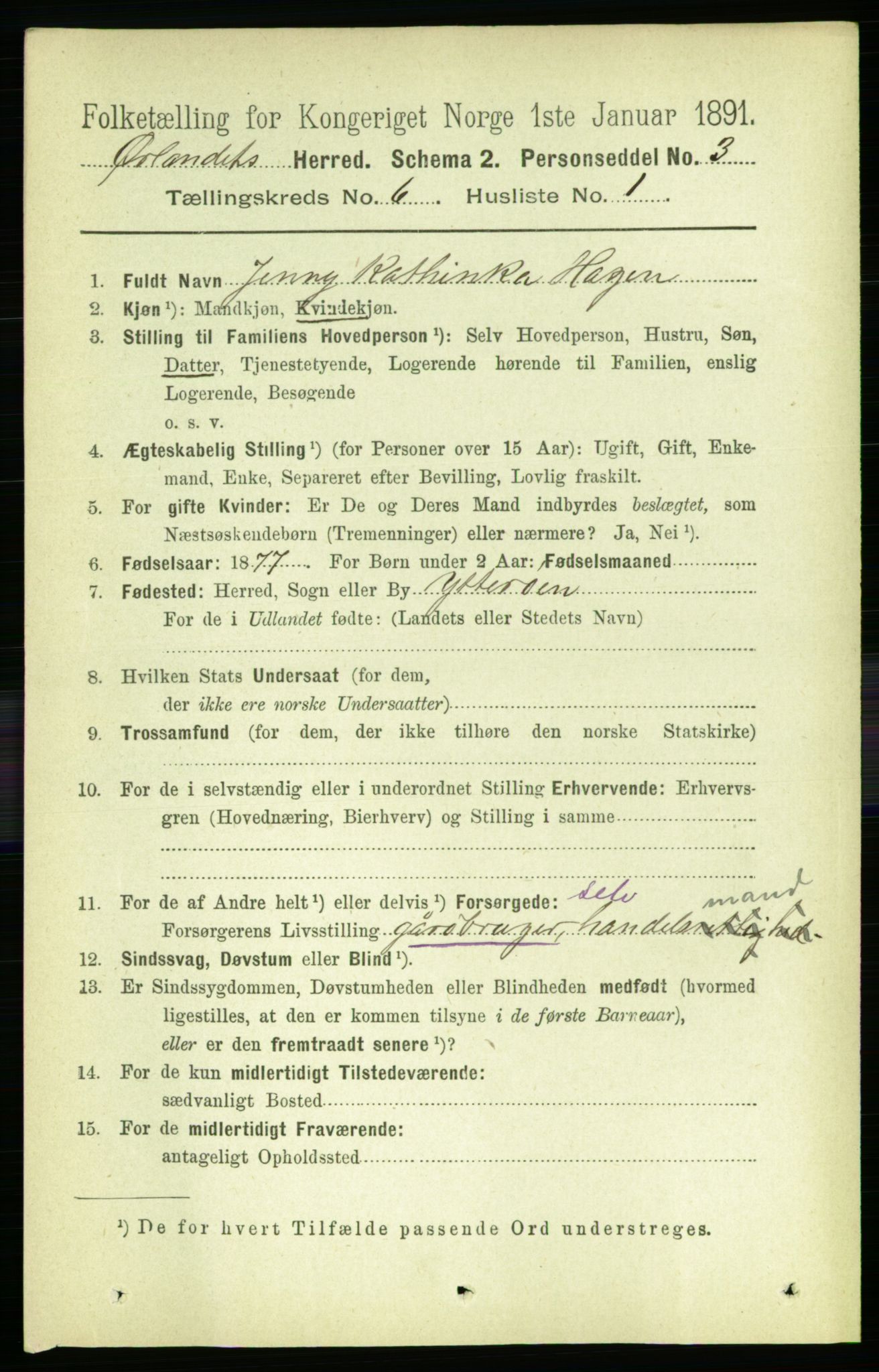 RA, 1891 census for 1621 Ørland, 1891, p. 1842