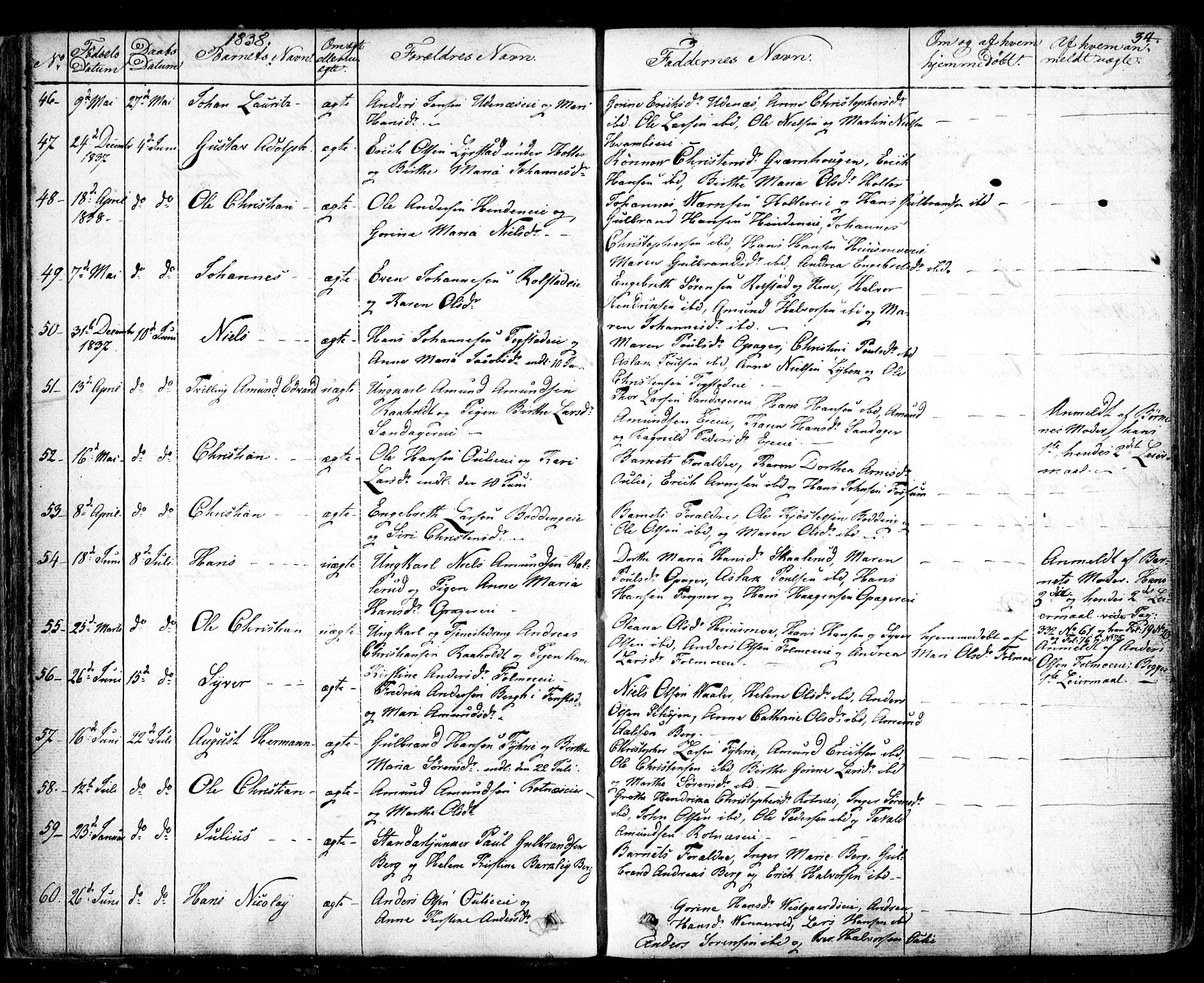 Nes prestekontor Kirkebøker, AV/SAO-A-10410/F/Fa/L0006: Parish register (official) no. I 6, 1833-1845, p. 34