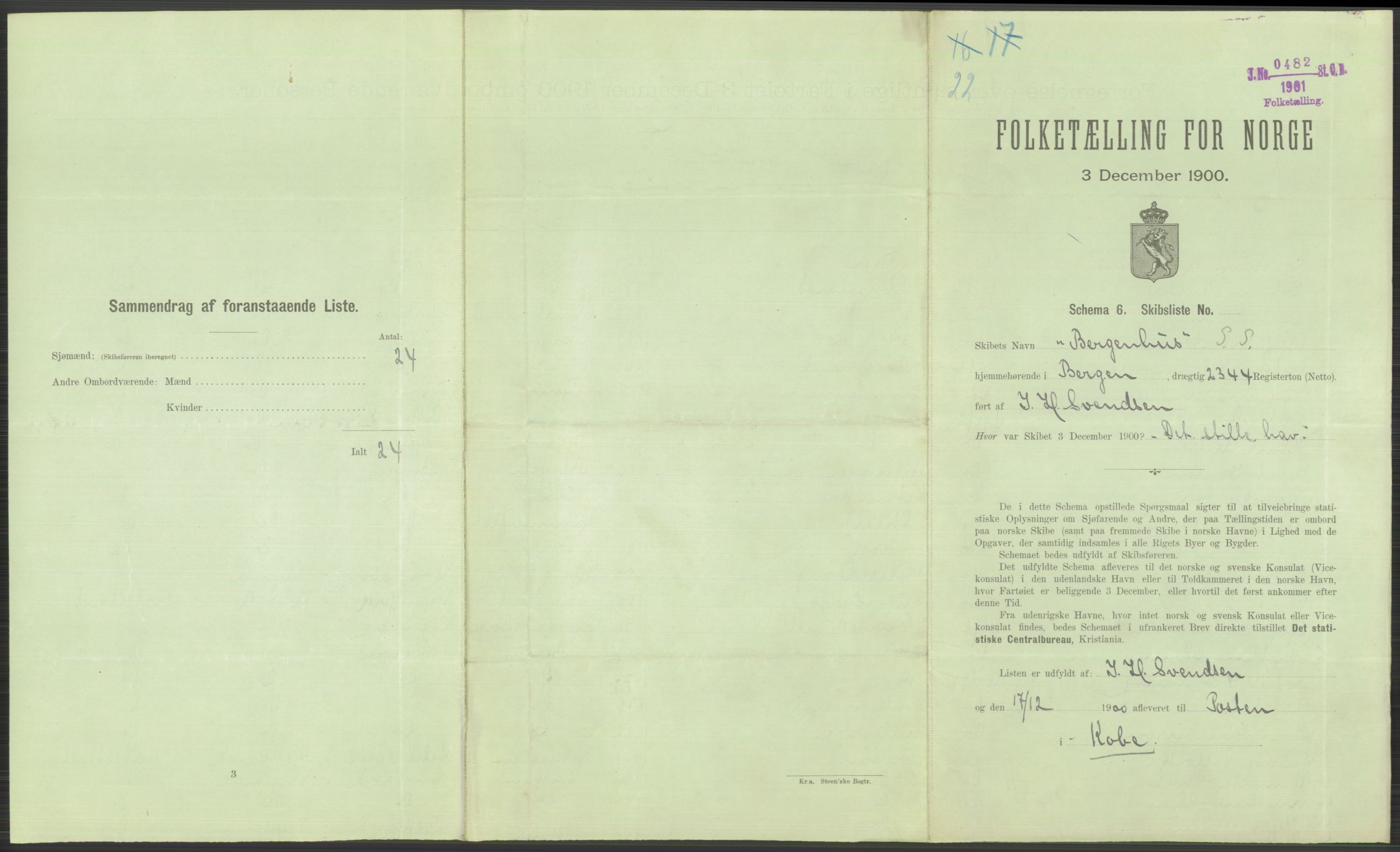 RA, 1900 Census - ship lists from ships in Norwegian harbours, harbours abroad and at sea, 1900, p. 6193