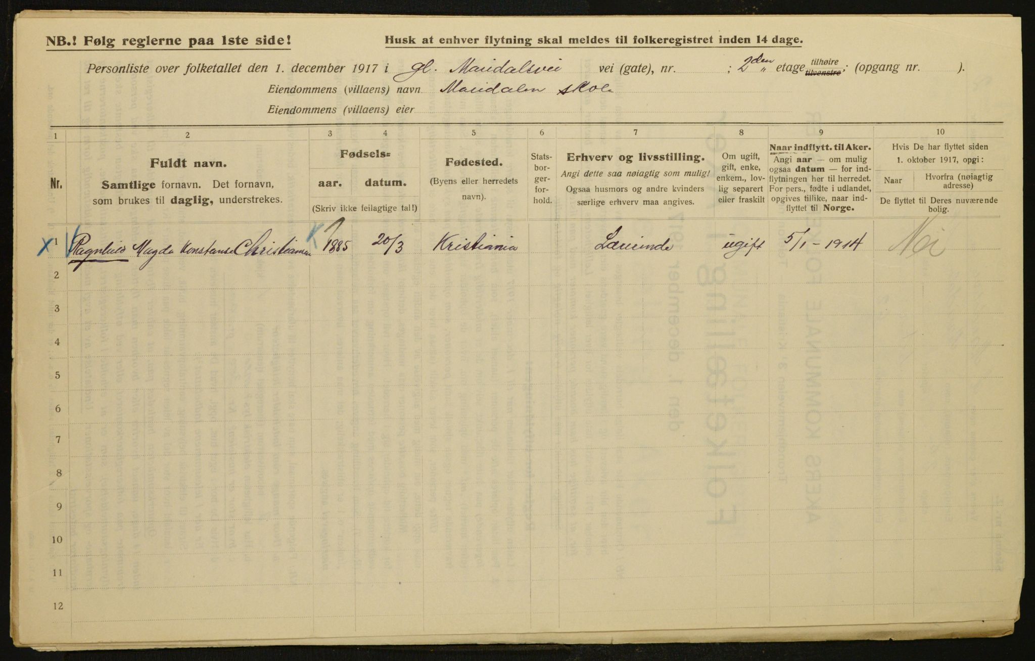 OBA, Municipal Census 1917 for Aker, 1917, p. 11662