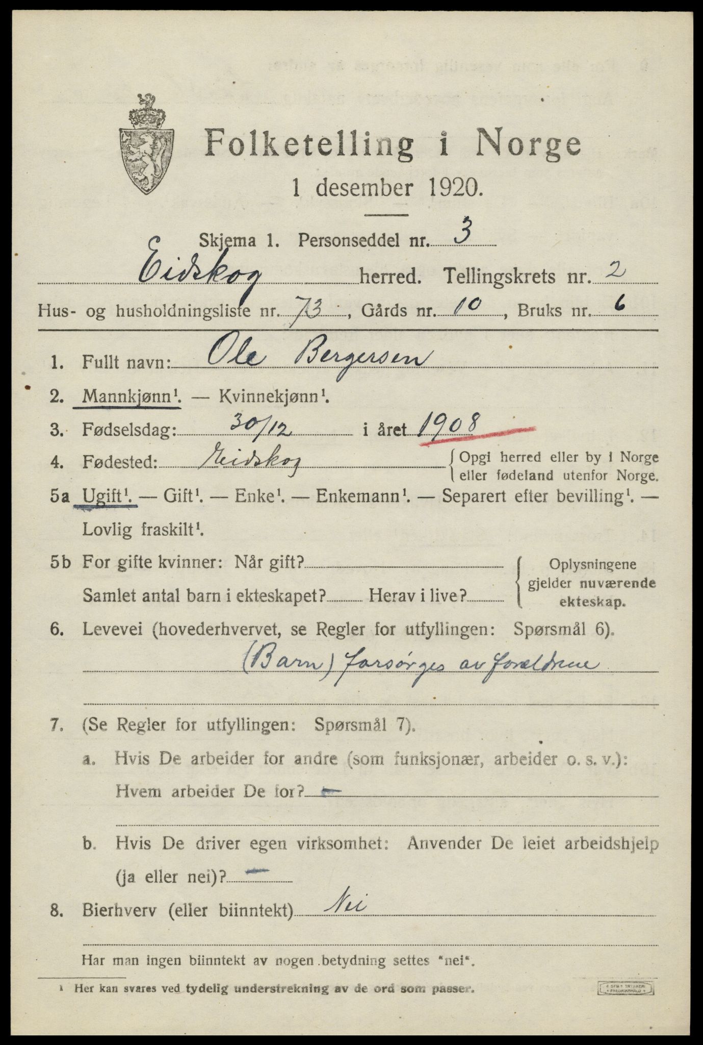 SAH, 1920 census for Eidskog, 1920, p. 3695