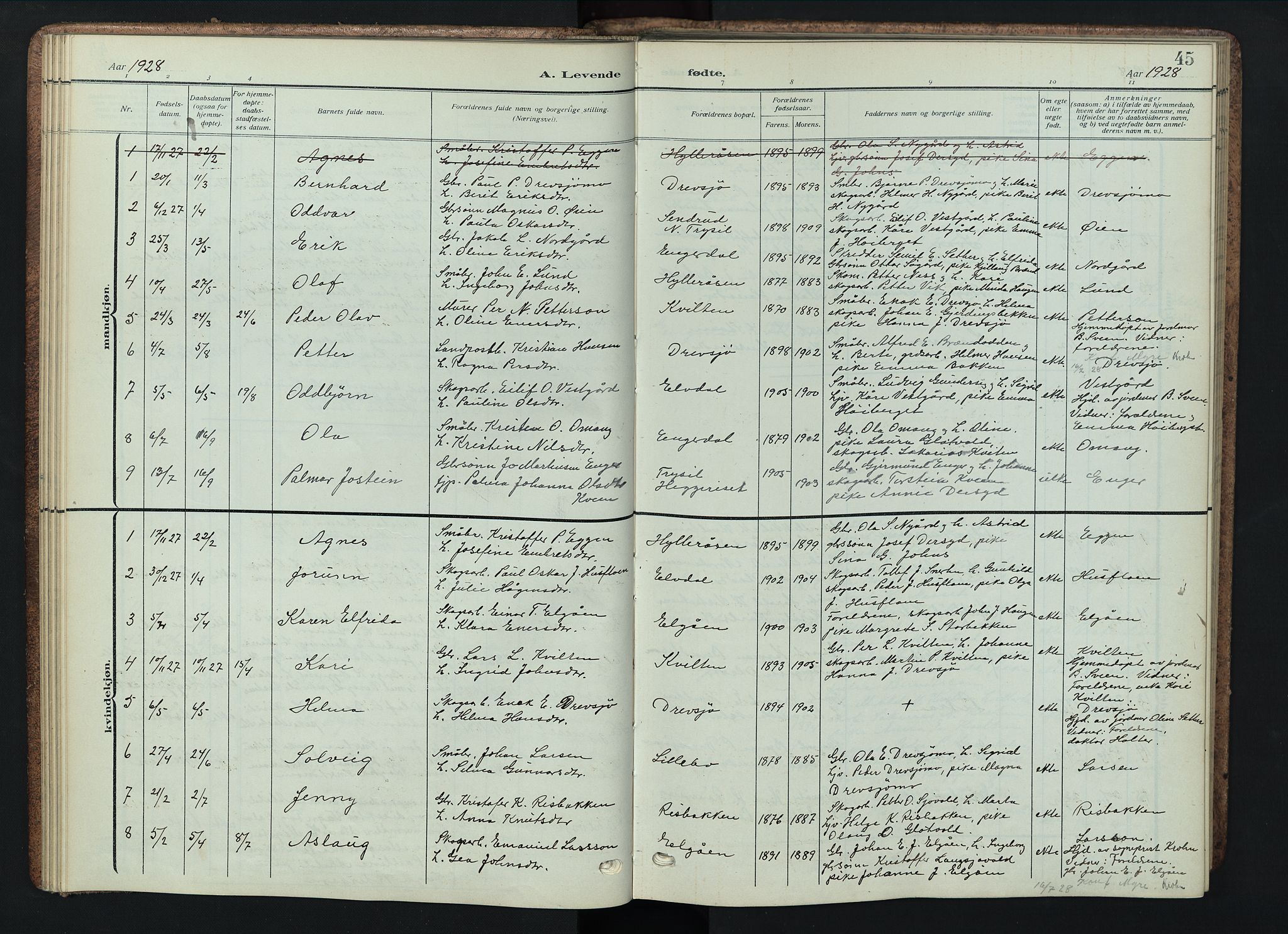 Engerdal prestekontor, AV/SAH-PREST-048/H/Ha/Hab/L0001: Parish register (copy) no. 1, 1911-1947, p. 45