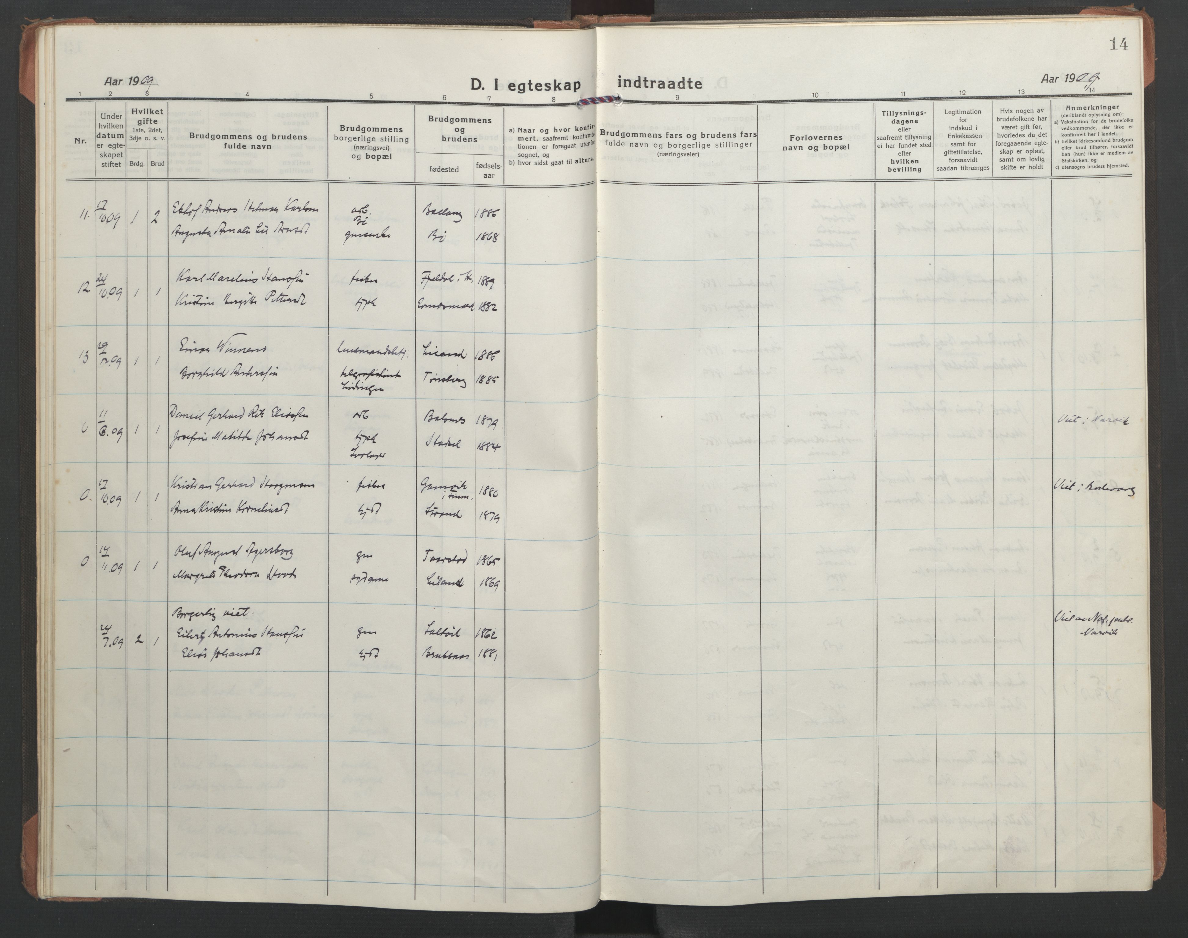 Ministerialprotokoller, klokkerbøker og fødselsregistre - Nordland, SAT/A-1459/863/L0902: Parish register (official) no. 863A14, 1906-1937, p. 14