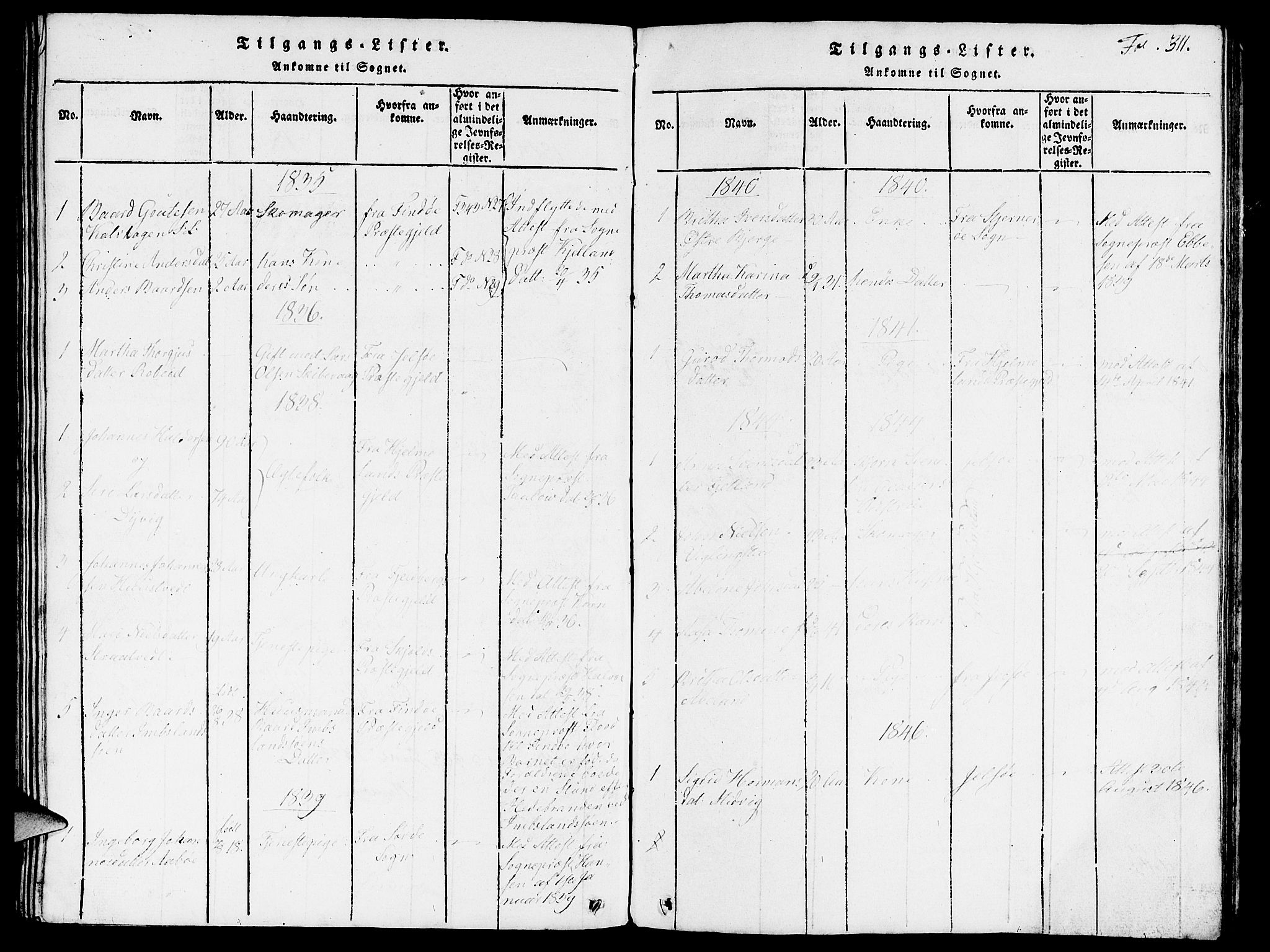 Vikedal sokneprestkontor, SAST/A-101840/01/V: Parish register (copy) no. B 3, 1816-1867, p. 311