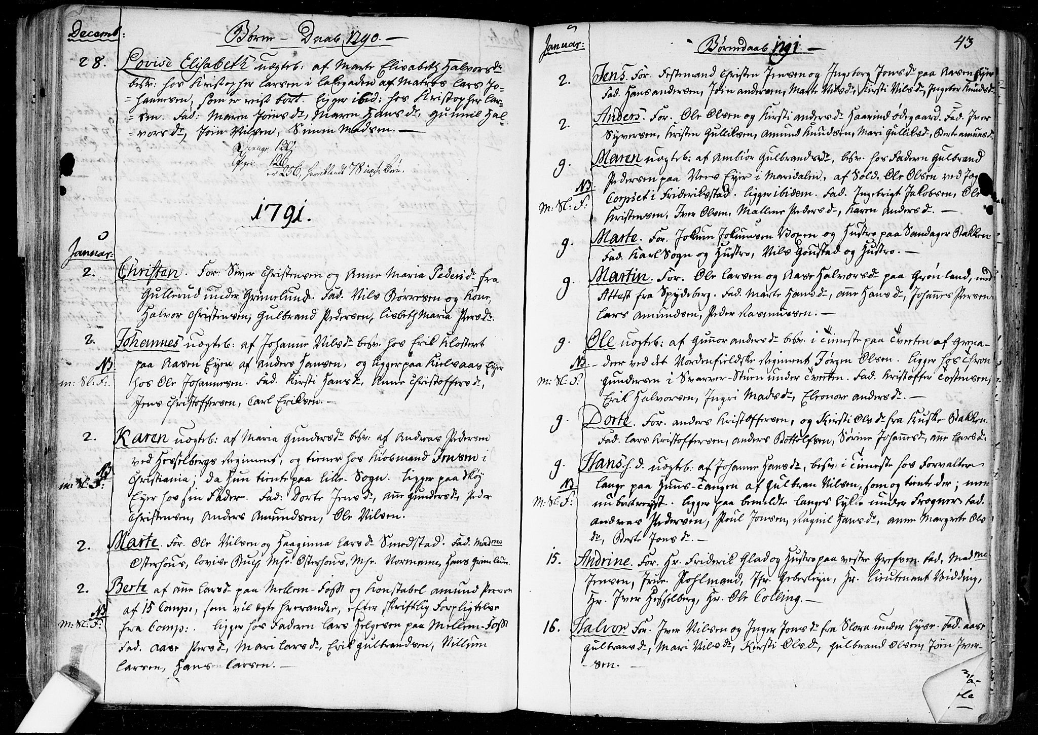 Aker prestekontor kirkebøker, SAO/A-10861/F/L0010: Parish register (official) no. 10, 1786-1809, p. 43