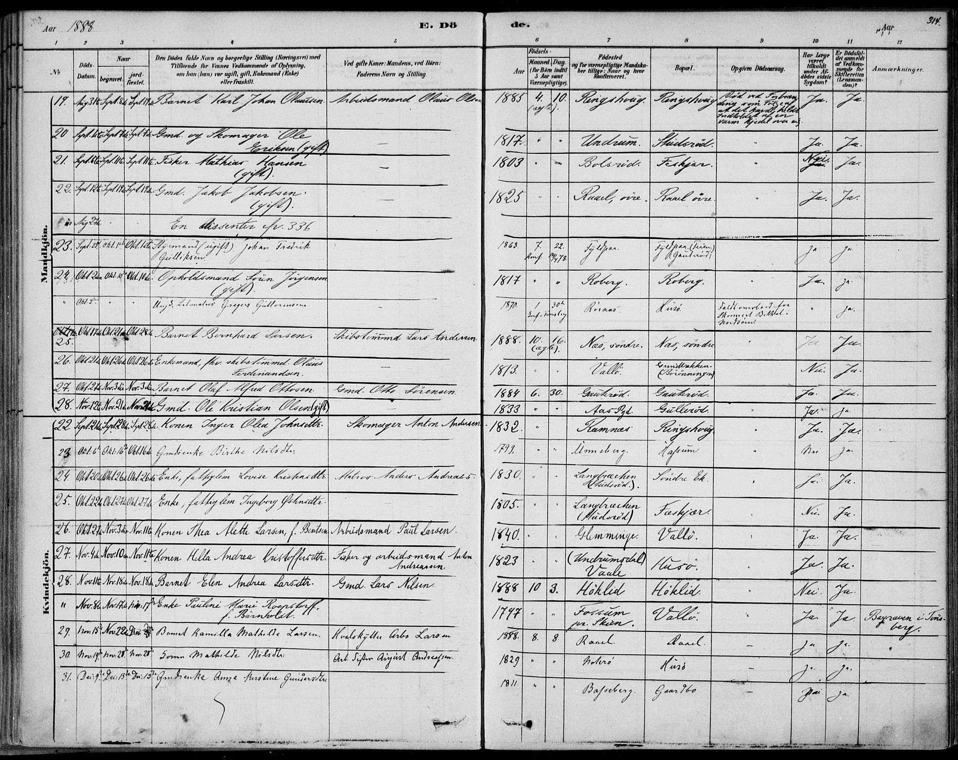 Sem kirkebøker, AV/SAKO-A-5/F/Fb/L0004: Parish register (official) no. II 4, 1878-1891, p. 314