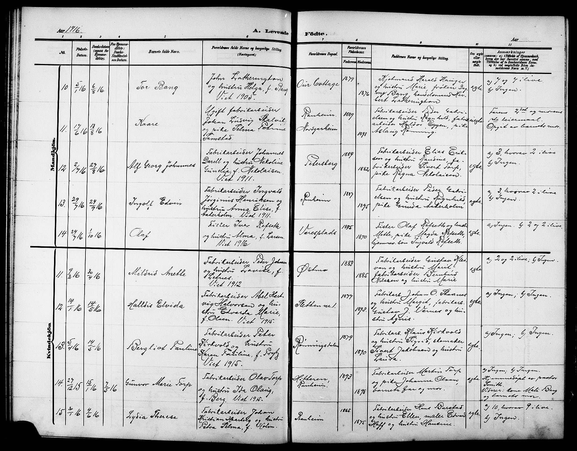 Ministerialprotokoller, klokkerbøker og fødselsregistre - Sør-Trøndelag, AV/SAT-A-1456/615/L0400: Parish register (copy) no. 615C01, 1905-1921