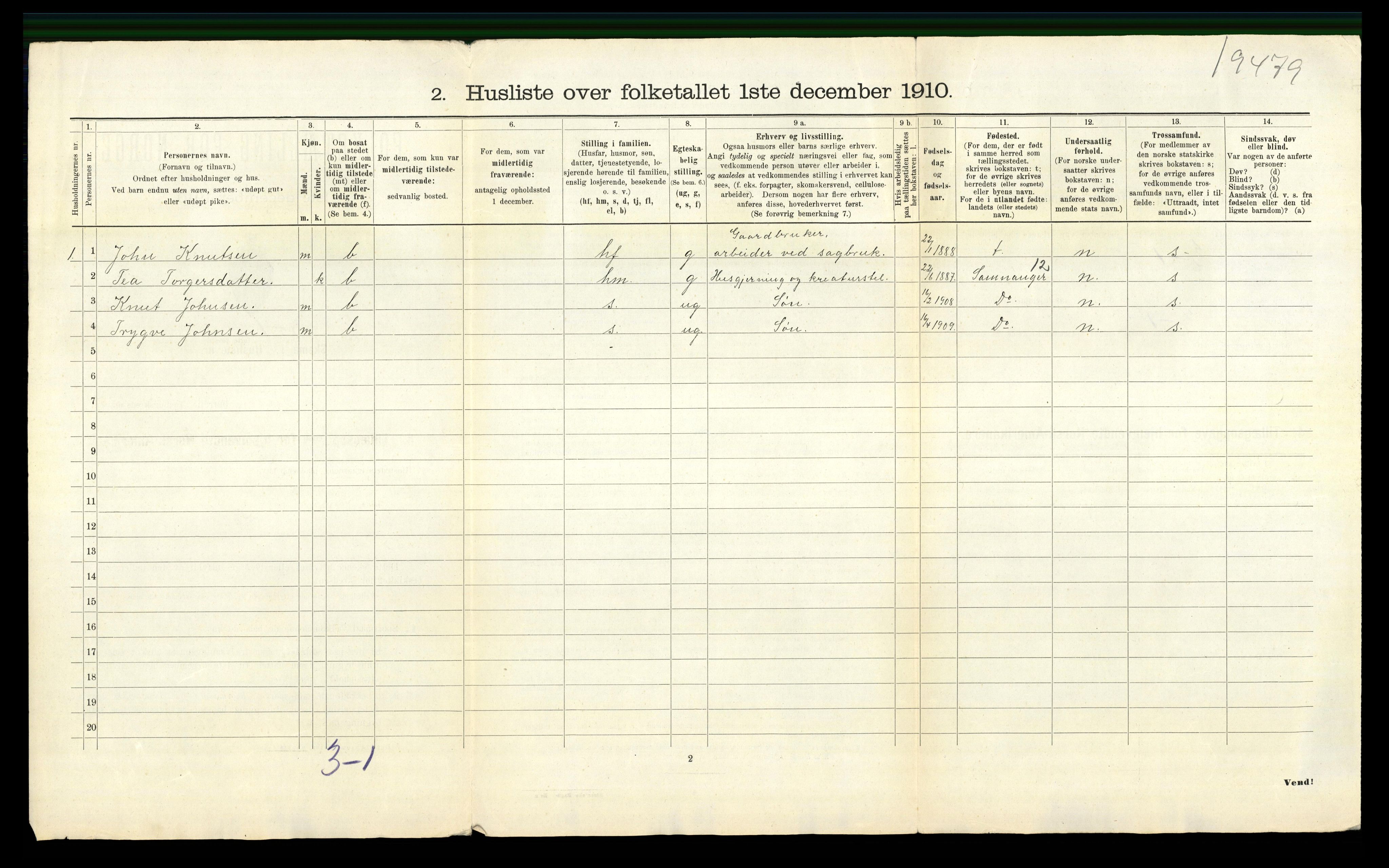 RA, 1910 census for Fusa, 1910, p. 25