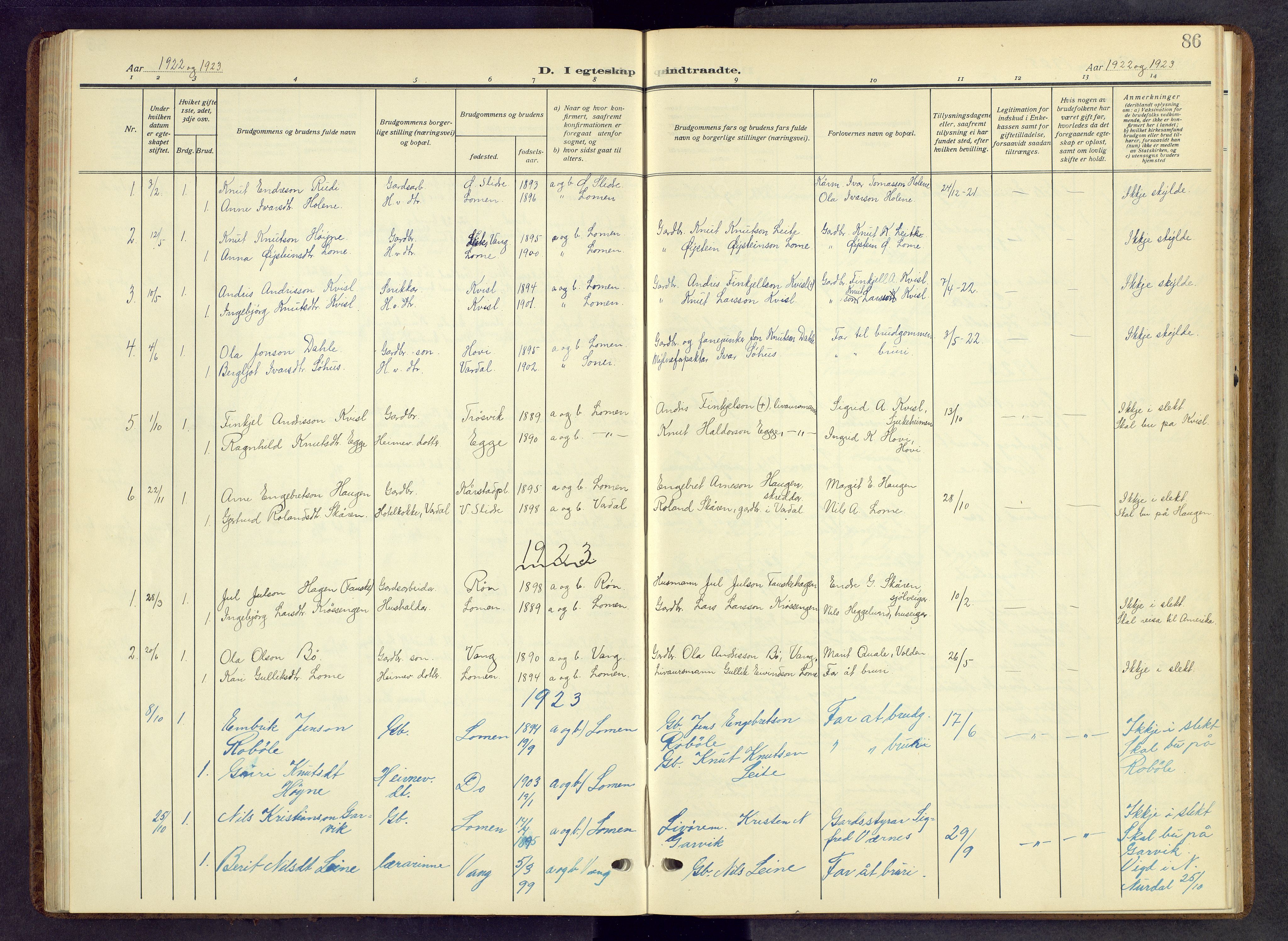 Vestre Slidre prestekontor, AV/SAH-PREST-136/H/Ha/Hab/L0009: Parish register (copy) no. 9, 1914-1970, p. 86