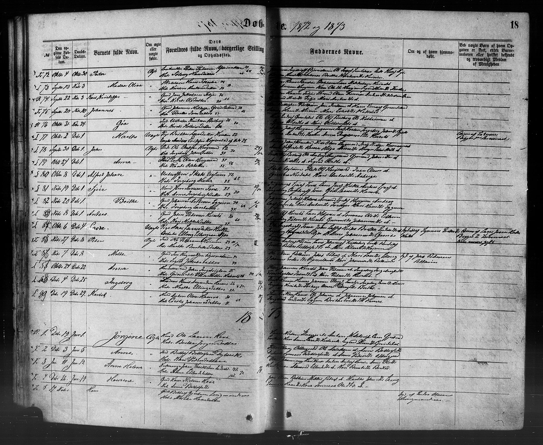 Leikanger sokneprestembete, AV/SAB-A-81001/H/Haa/Haaa/L0009: Parish register (official) no. A 9, 1869-1888, p. 18
