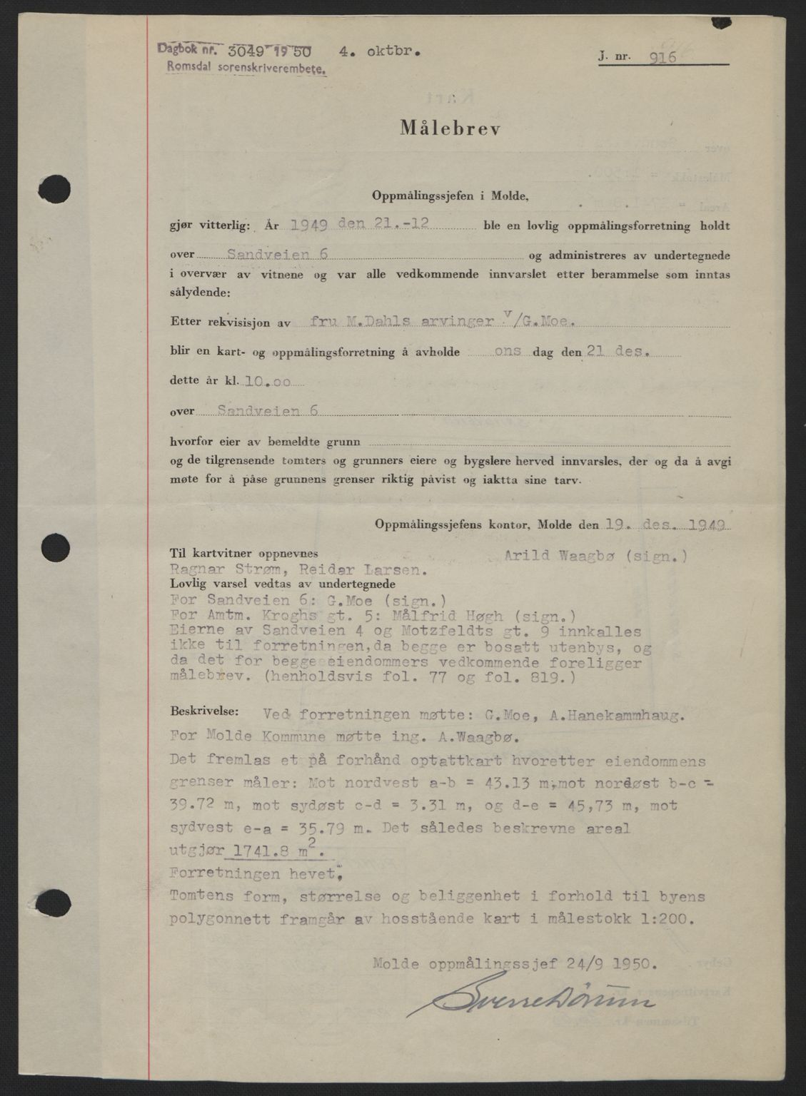 Romsdal sorenskriveri, AV/SAT-A-4149/1/2/2C: Mortgage book no. A34, 1950-1950, Diary no: : 3049/1950