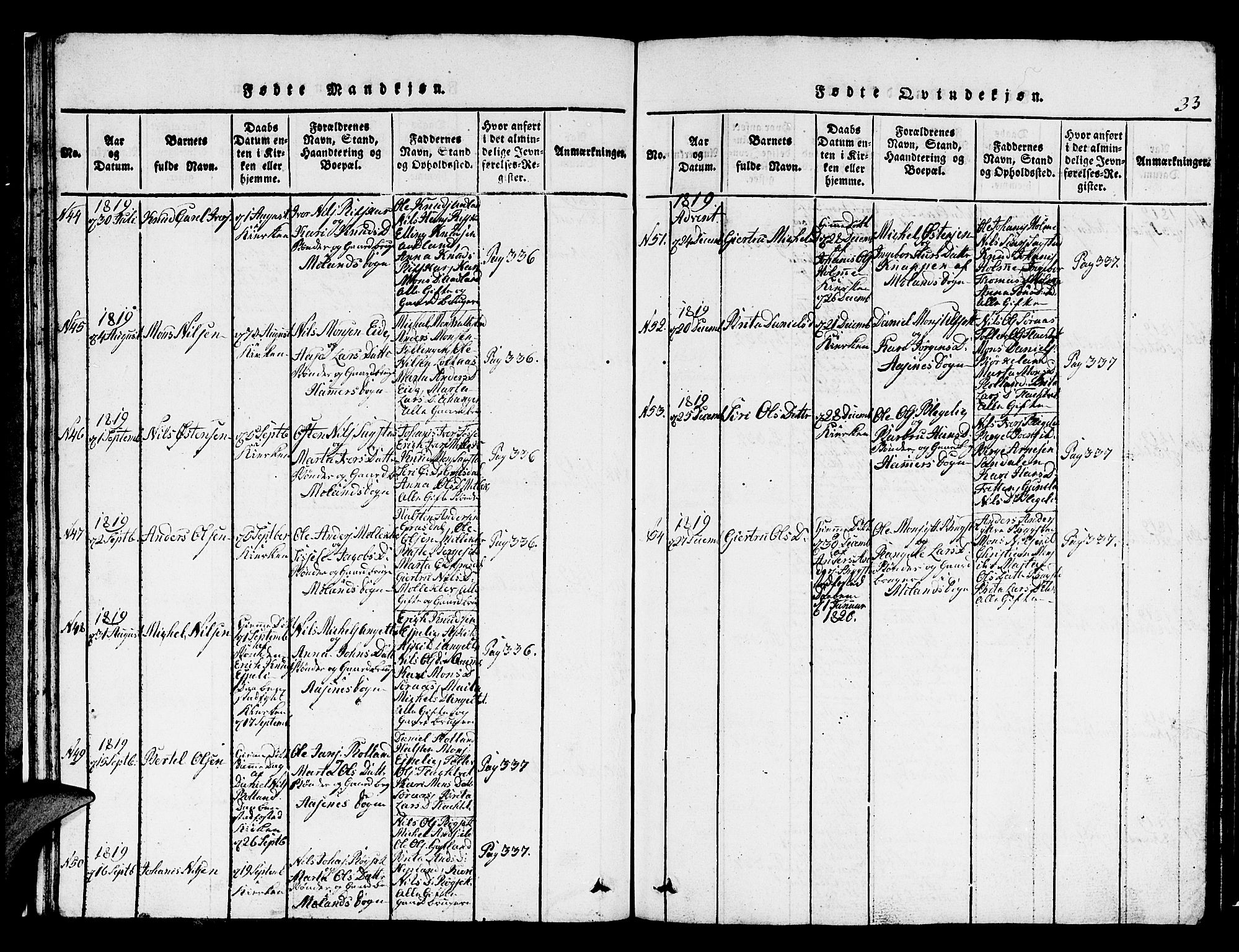 Hamre sokneprestembete, AV/SAB-A-75501/H/Ha/Hab: Parish register (copy) no. A 1, 1816-1826, p. 33