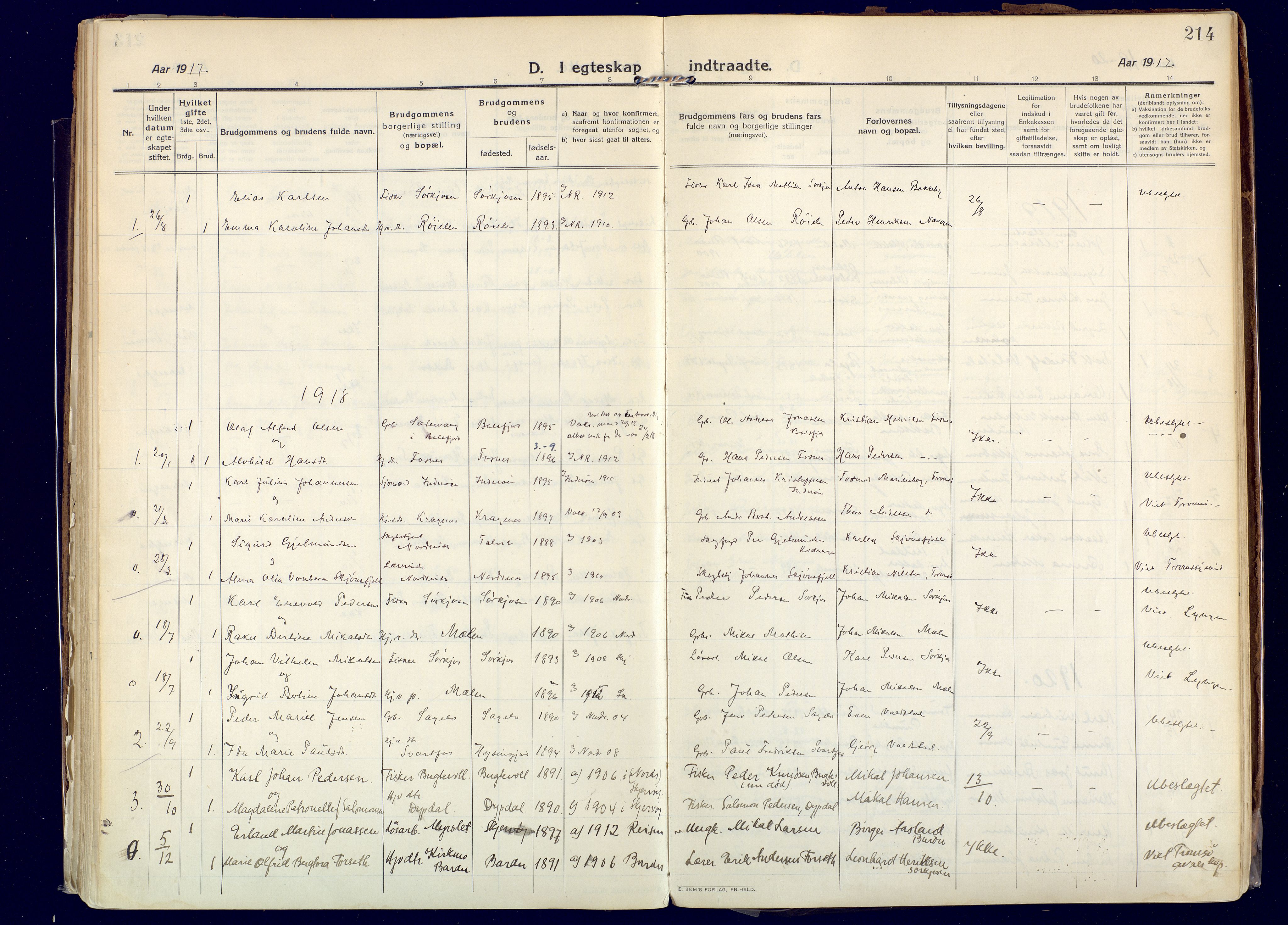 Skjervøy sokneprestkontor, SATØ/S-1300/H/Ha/Haa: Parish register (official) no. 20, 1911-1931, p. 214