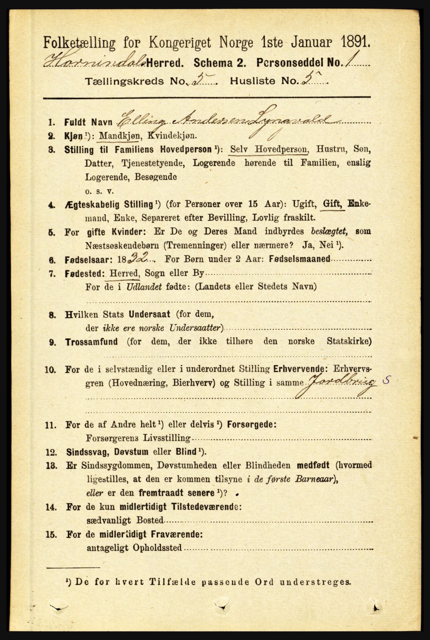 RA, 1891 census for 1444 Hornindal, 1891, p. 1163