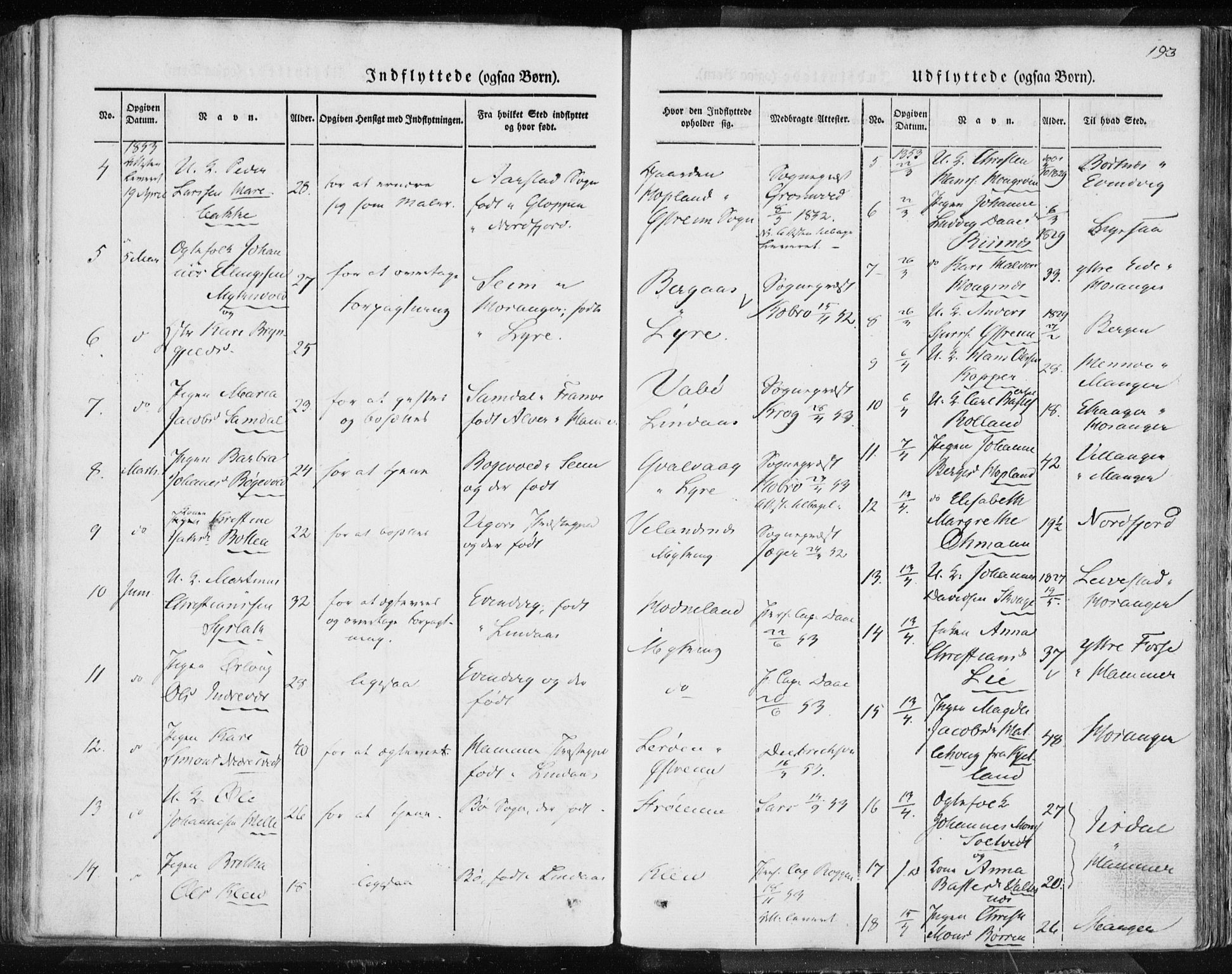 Lindås Sokneprestembete, AV/SAB-A-76701/H/Haa/Haaa/L0010: Parish register (official) no. A 10, 1842-1862, p. 193