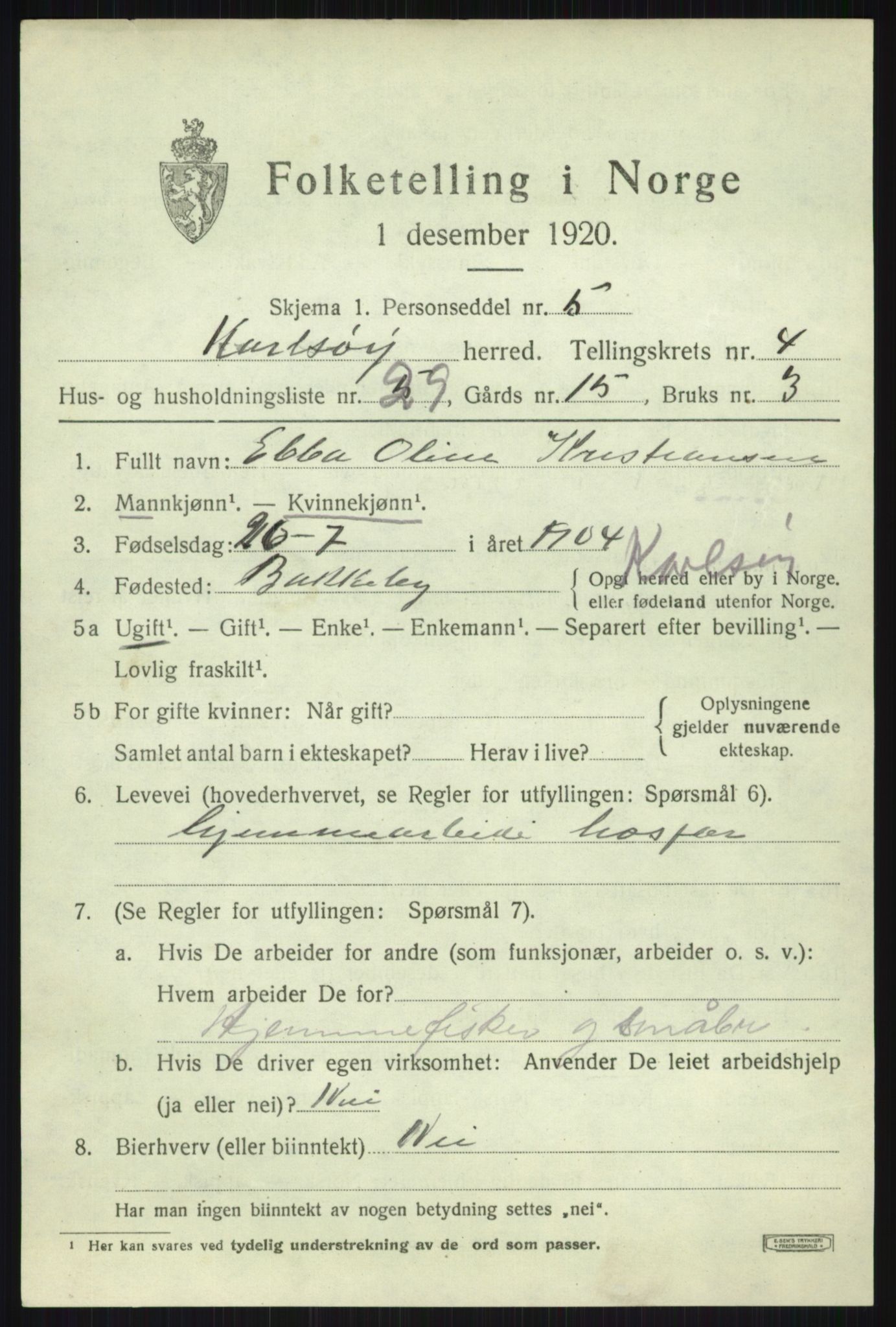 SATØ, 1920 census for Karlsøy, 1920, p. 2075