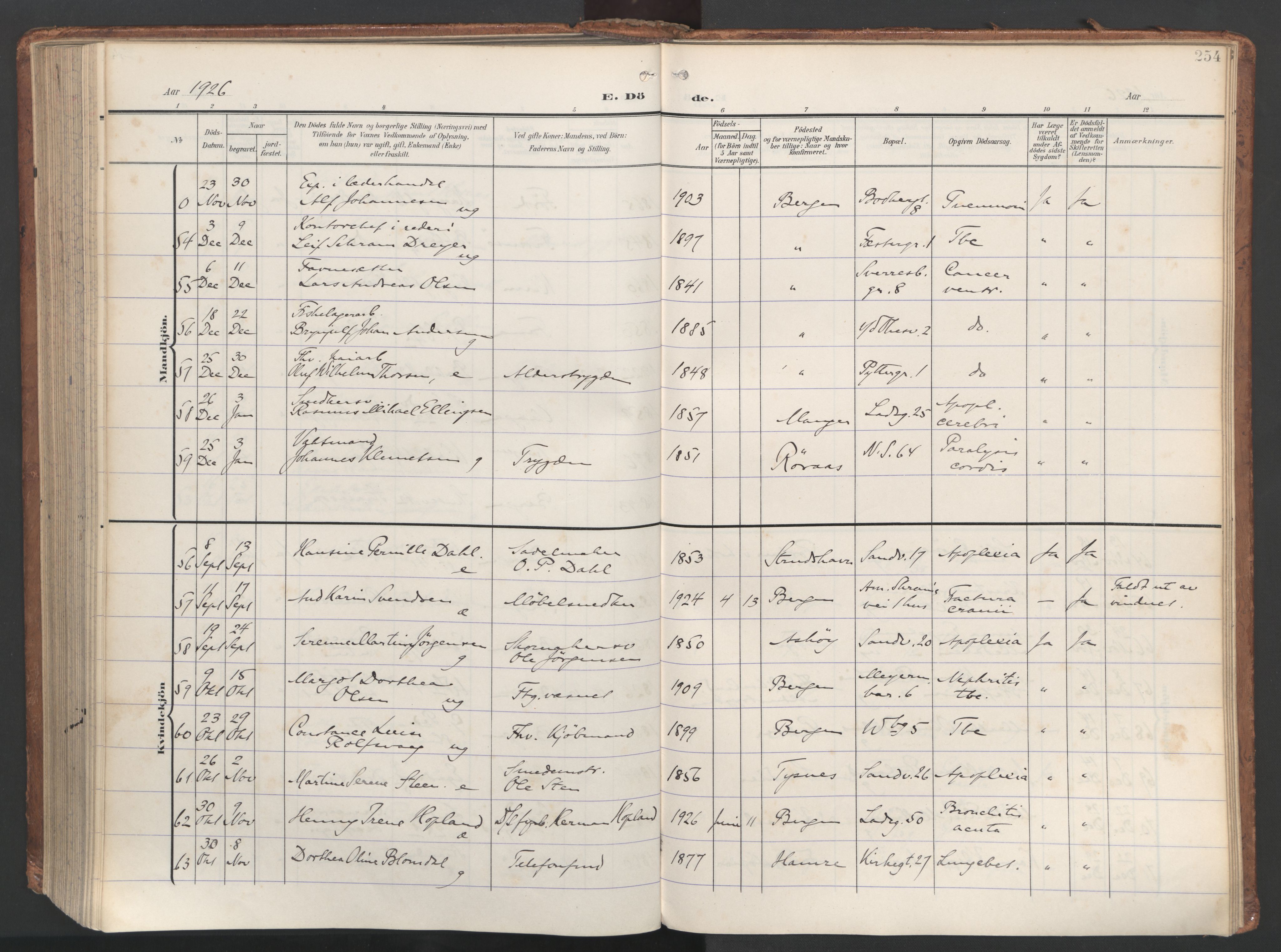 Sandviken Sokneprestembete, AV/SAB-A-77601/H/Ha/L0019: Parish register (official) no. E 2, 1905-1933, p. 254