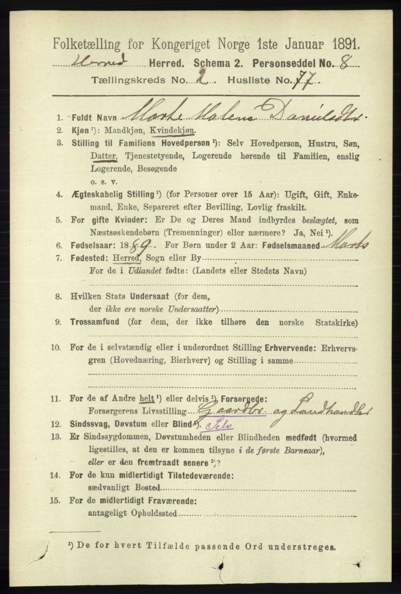 RA, 1891 census for 1039 Herad, 1891, p. 895