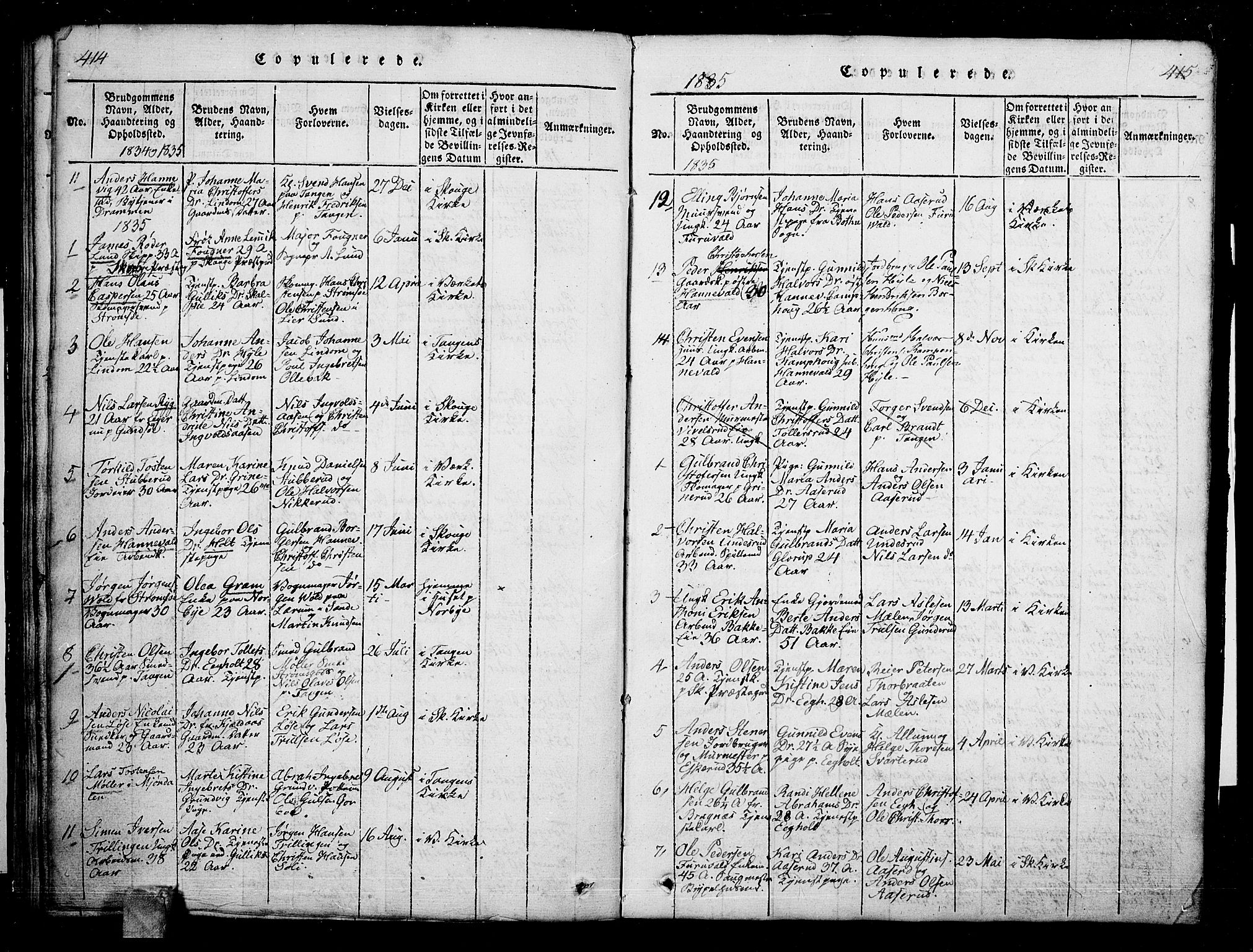 Skoger kirkebøker, AV/SAKO-A-59/G/Ga/L0001: Parish register (copy) no. I 1, 1814-1845, p. 414-415