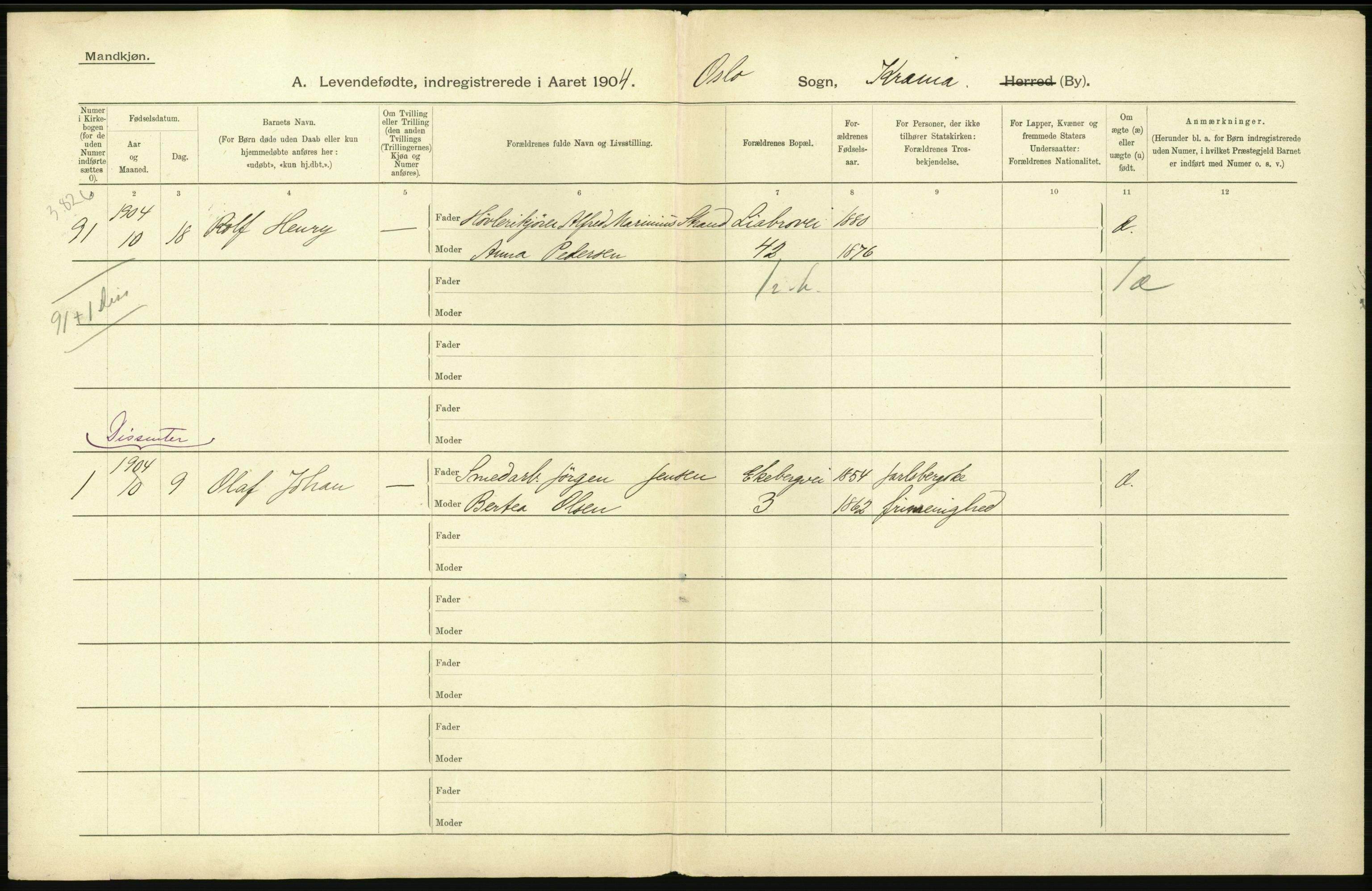 Statistisk sentralbyrå, Sosiodemografiske emner, Befolkning, AV/RA-S-2228/D/Df/Dfa/Dfab/L0003: Kristiania: Fødte, 1904, p. 196