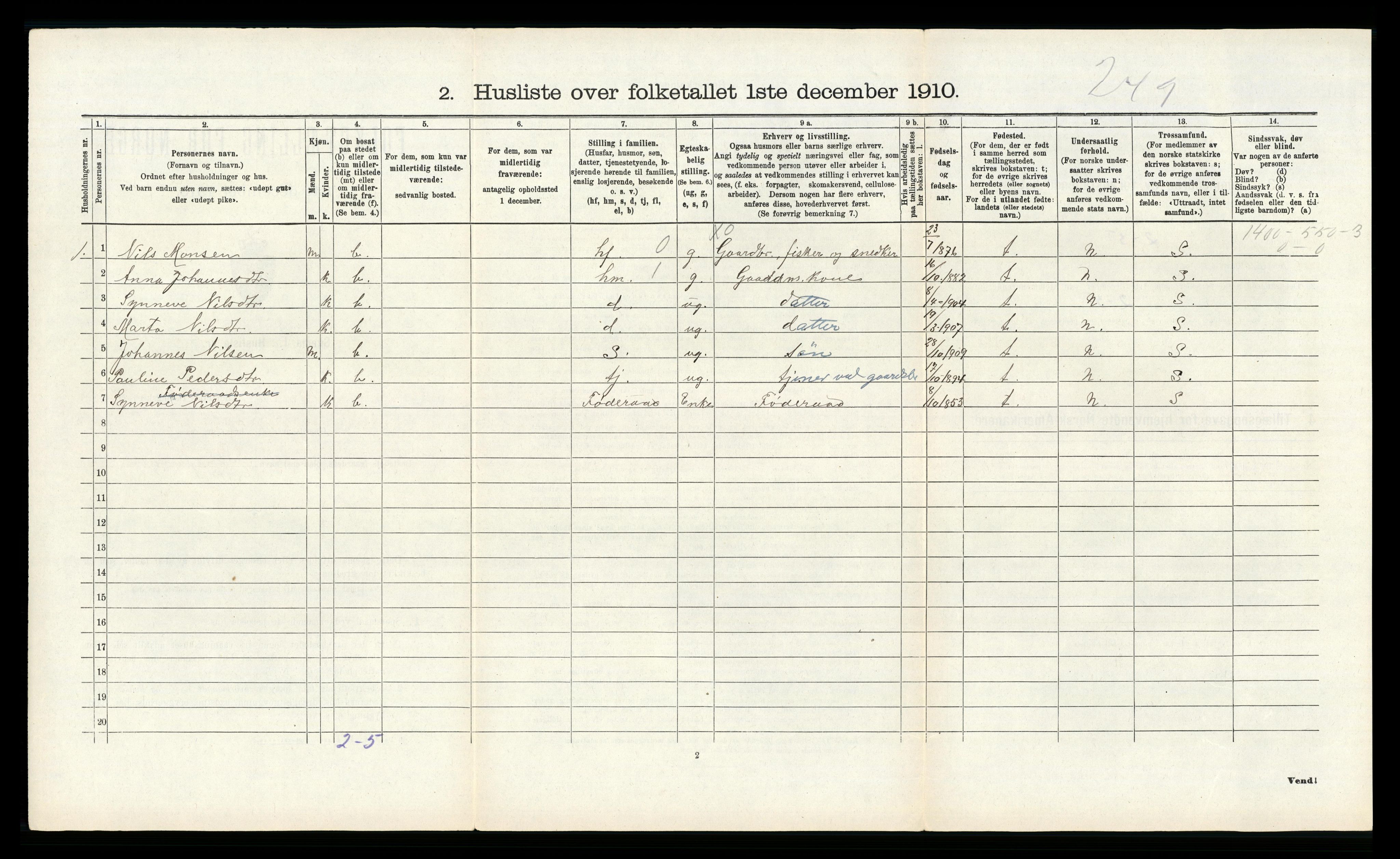 RA, 1910 census for Herdla, 1910, p. 325