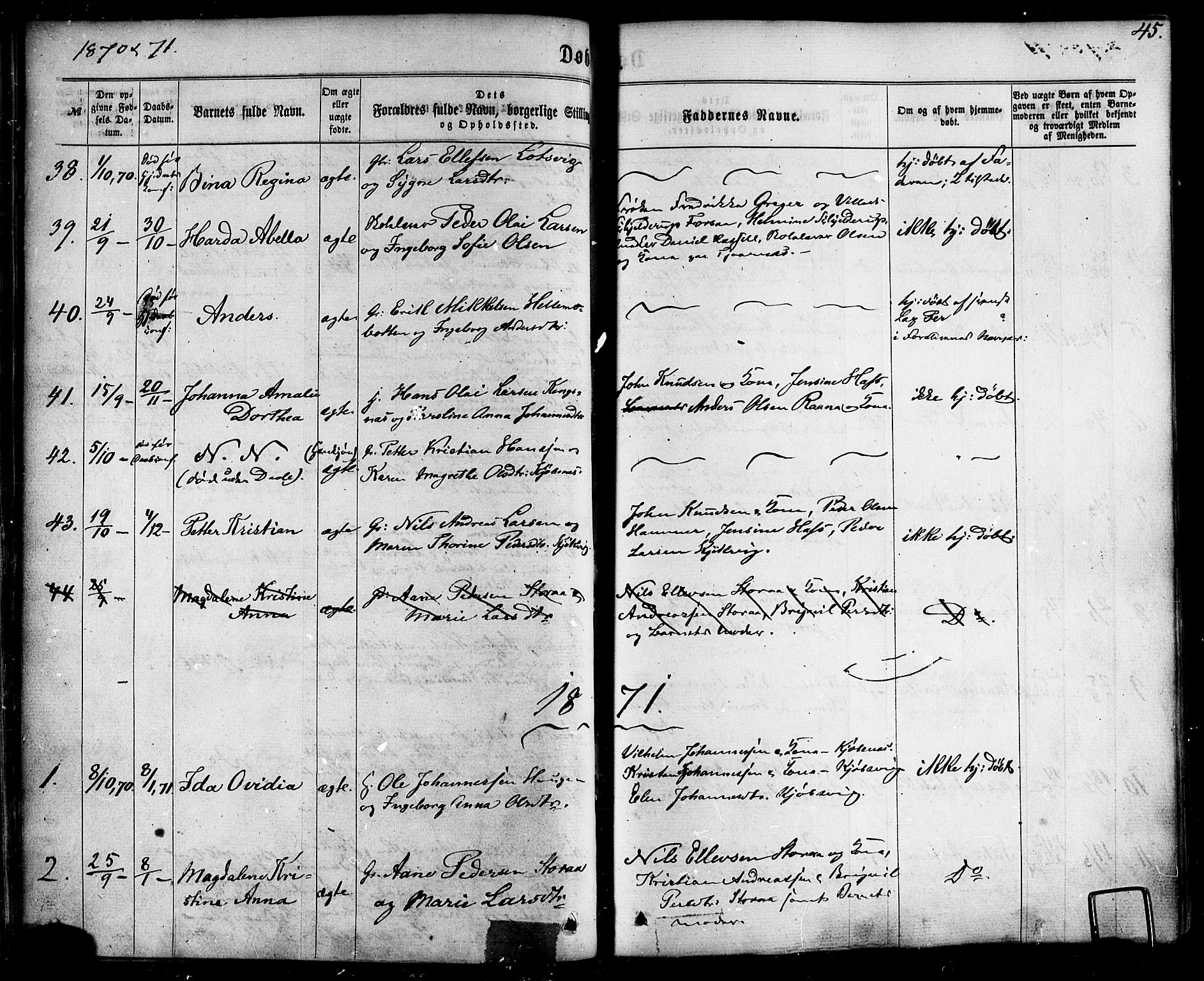 Ministerialprotokoller, klokkerbøker og fødselsregistre - Nordland, SAT/A-1459/861/L0867: Parish register (official) no. 861A02, 1864-1878, p. 45