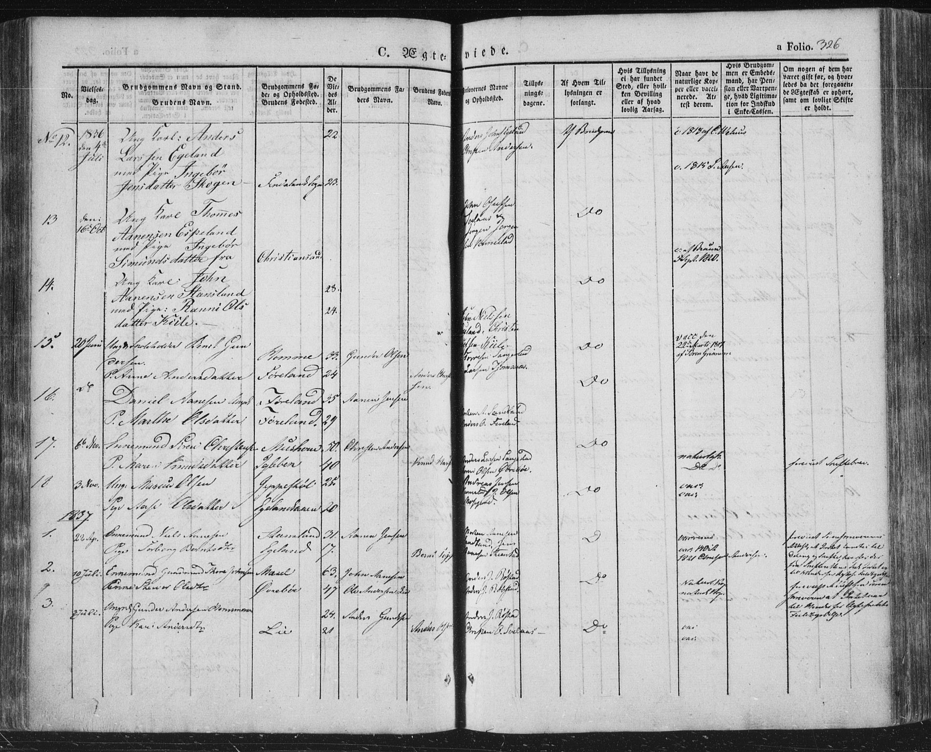 Vennesla sokneprestkontor, SAK/1111-0045/Fa/Fac/L0004: Parish register (official) no. A 4, 1834-1855, p. 326