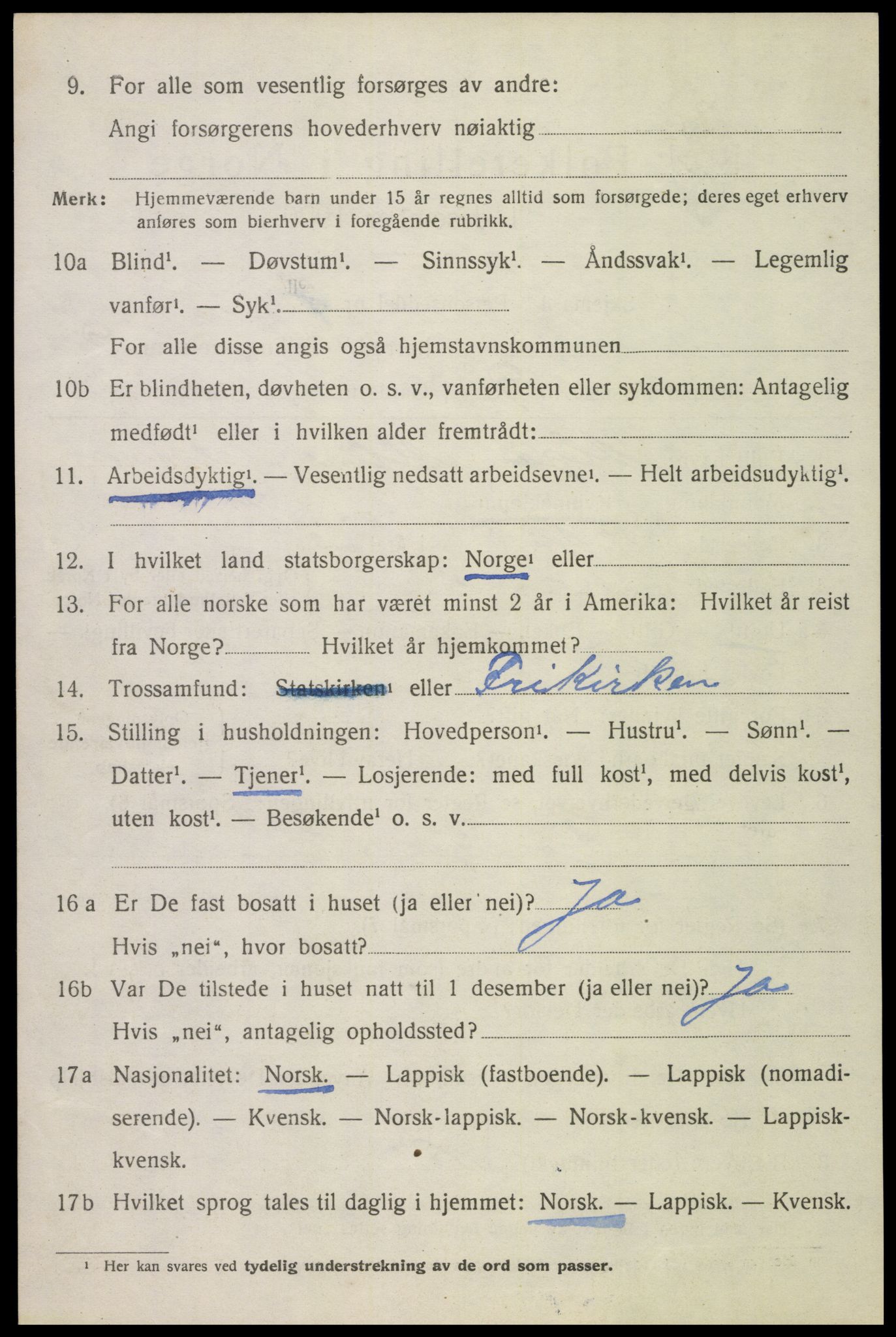 SAT, 1920 census for Sortland, 1920, p. 7247