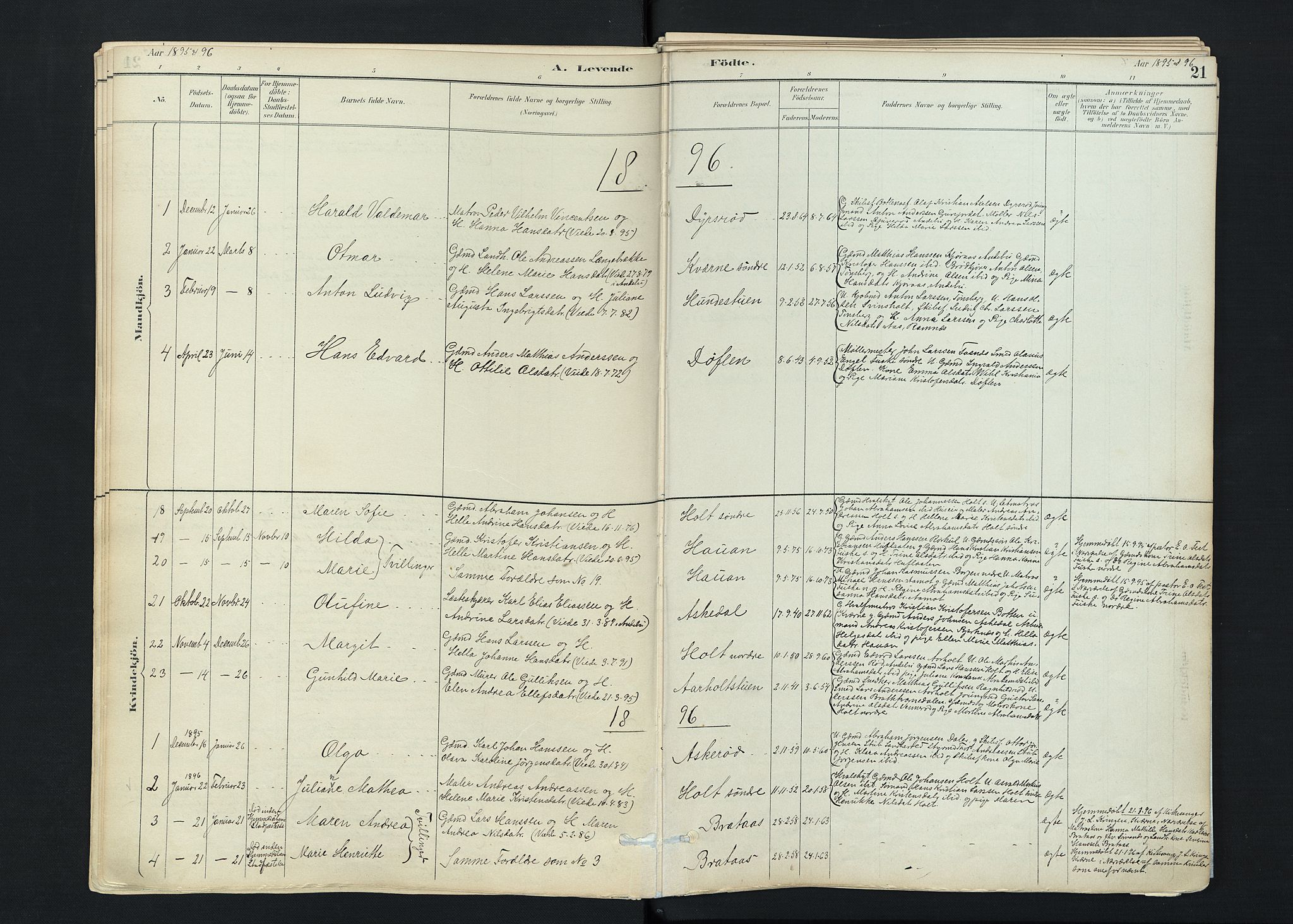 Stokke kirkebøker, SAKO/A-320/F/Fc/L0001: Parish register (official) no. III 1, 1884-1910, p. 21