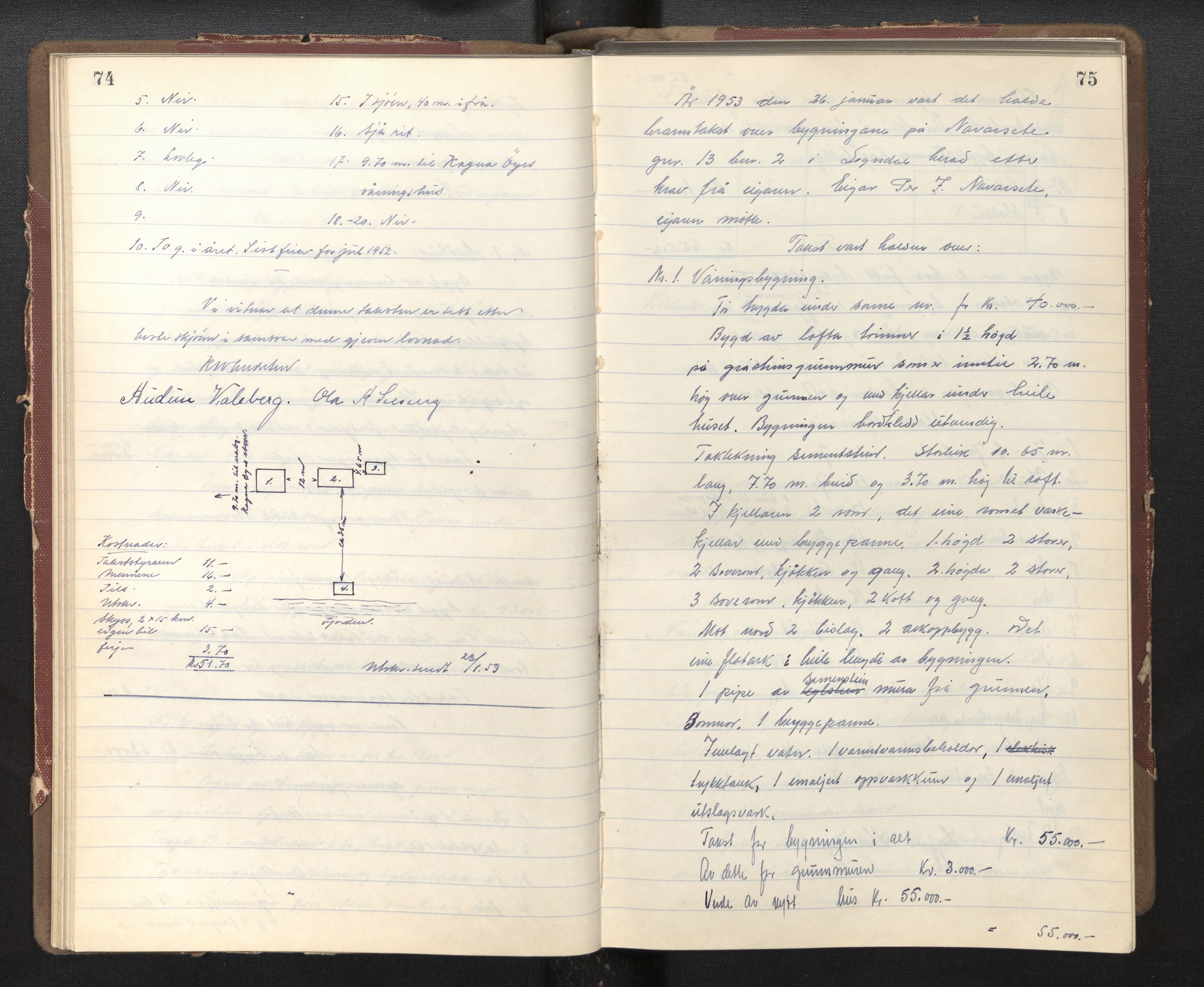 Lensmannen i Sogndal, AV/SAB-A-29901/0012/L0007: Branntakstprotokoll, 1952-1955, p. 74-75