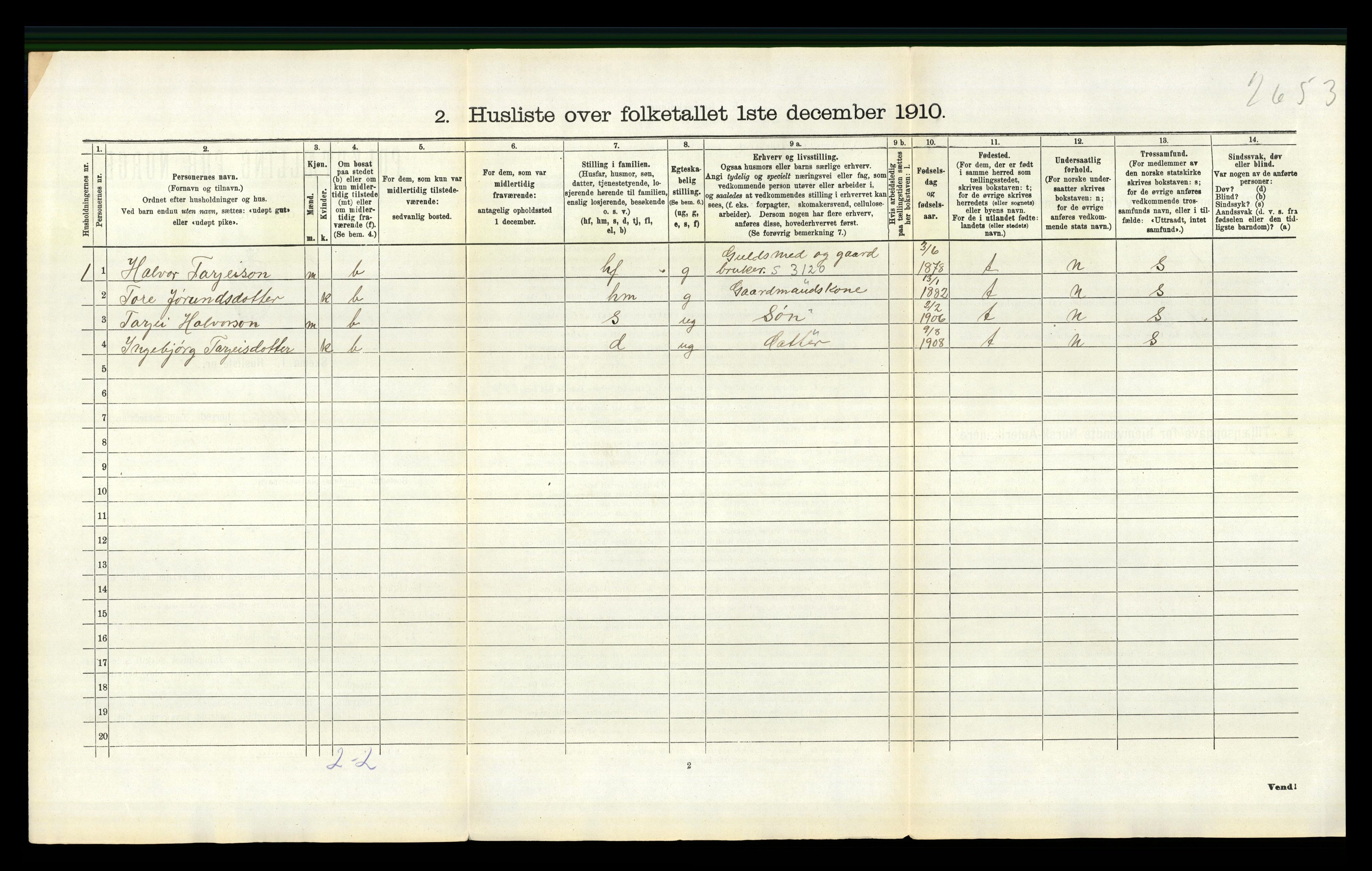 RA, 1910 census for Valle, 1910, p. 590