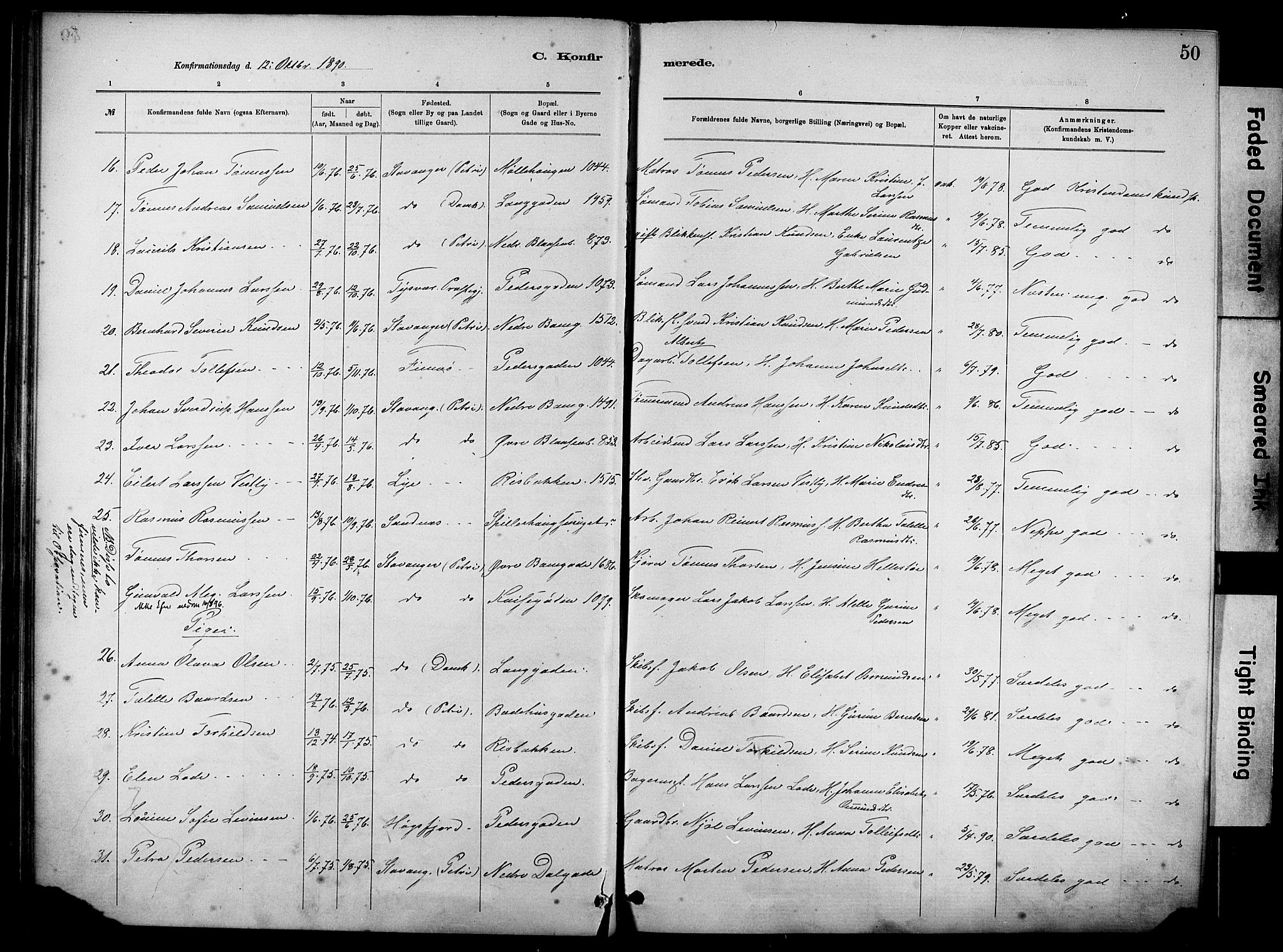 St. Johannes sokneprestkontor, SAST/A-101814/001/30/30BA/L0002: Parish register (official) no. A 2, 1885-1899, p. 50