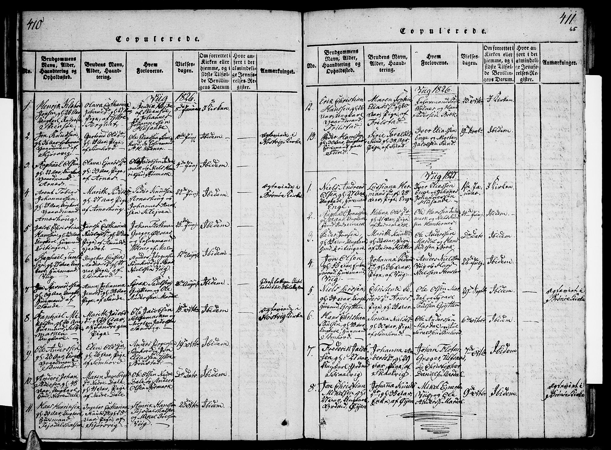 Ministerialprotokoller, klokkerbøker og fødselsregistre - Nordland, SAT/A-1459/812/L0175: Parish register (official) no. 812A04, 1820-1833, p. 410-411