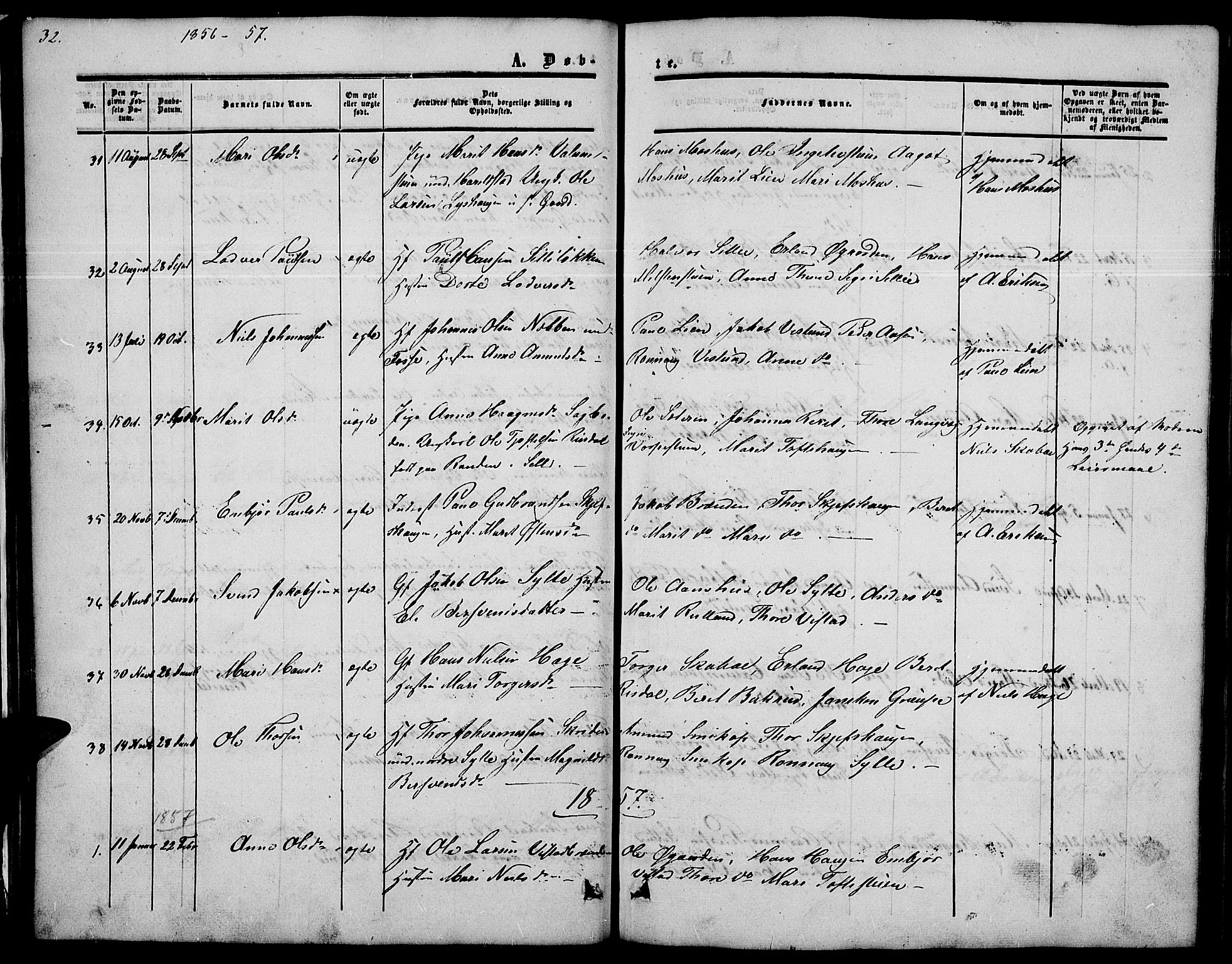 Nord-Fron prestekontor, SAH/PREST-080/H/Ha/Hab/L0002: Parish register (copy) no. 2, 1851-1883, p. 32