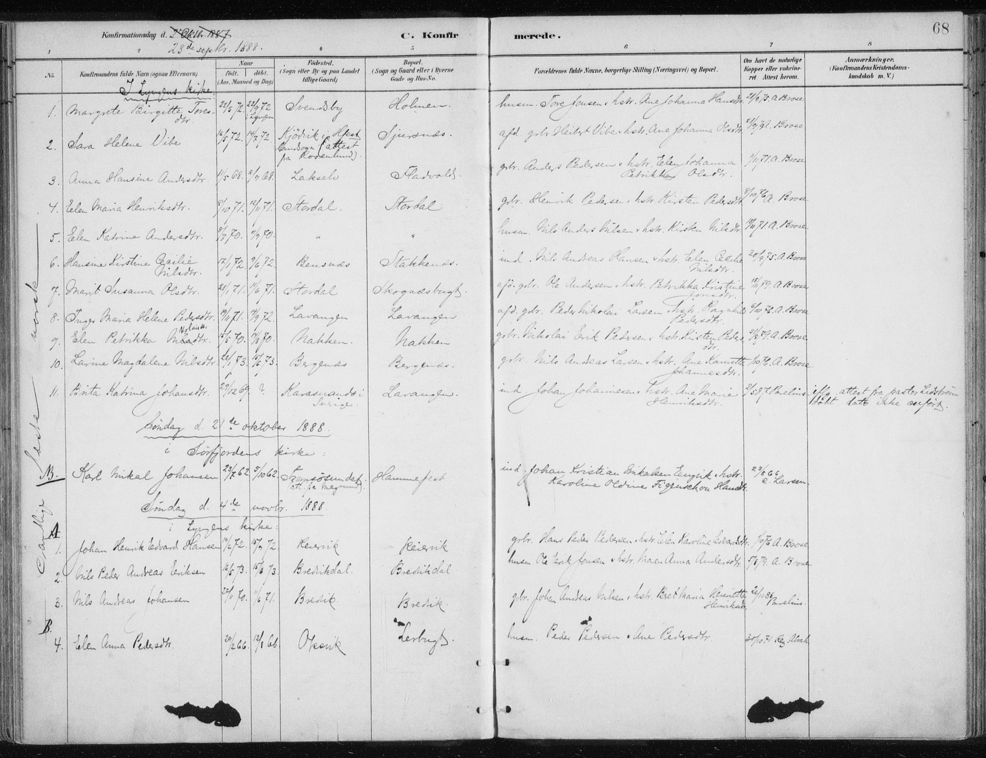 Lyngen sokneprestembete, SATØ/S-1289/H/He/Hea/L0010kirke: Parish register (official) no. 10, 1883-1904, p. 68