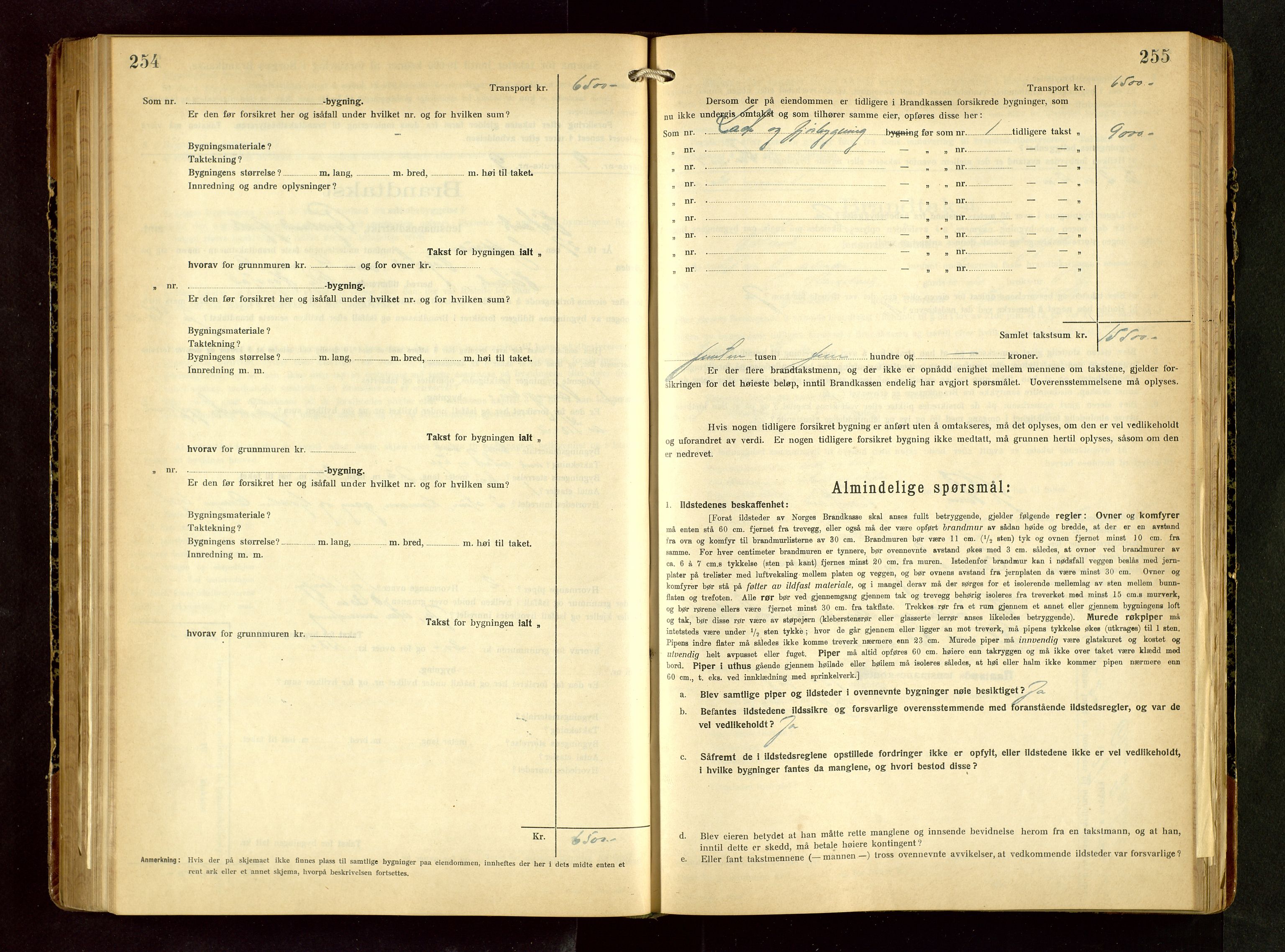 Håland lensmannskontor, AV/SAST-A-100100/Gob/L0008: Branntakstprotokoll - skjematakst. Register i boken., 1925-1930, p. 254-255