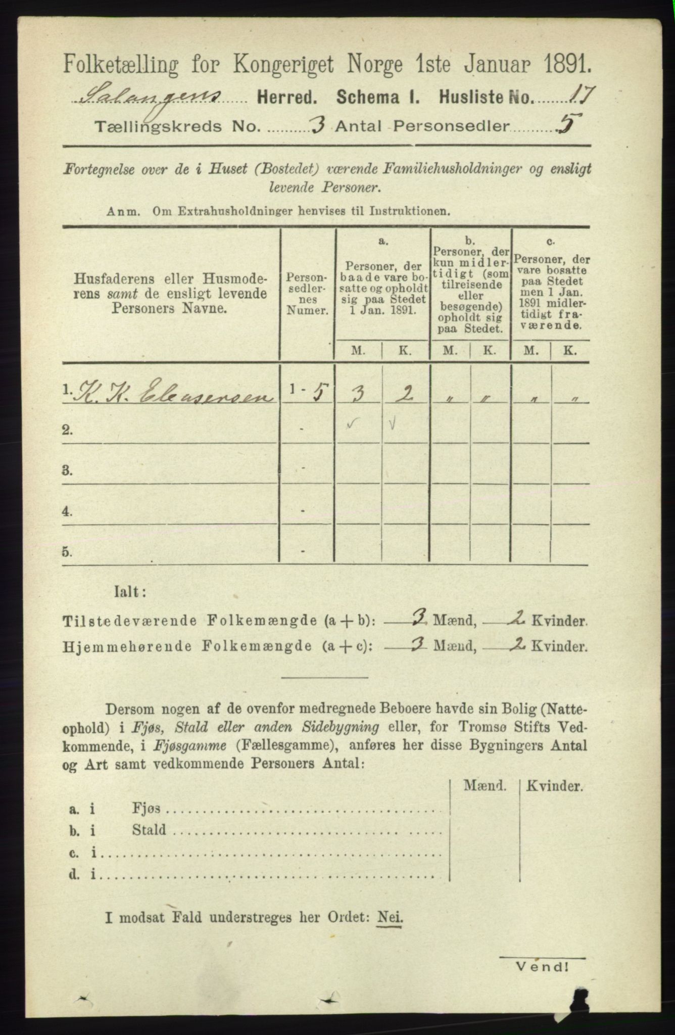 RA, 1891 census for 1921 Salangen, 1891, p. 1163