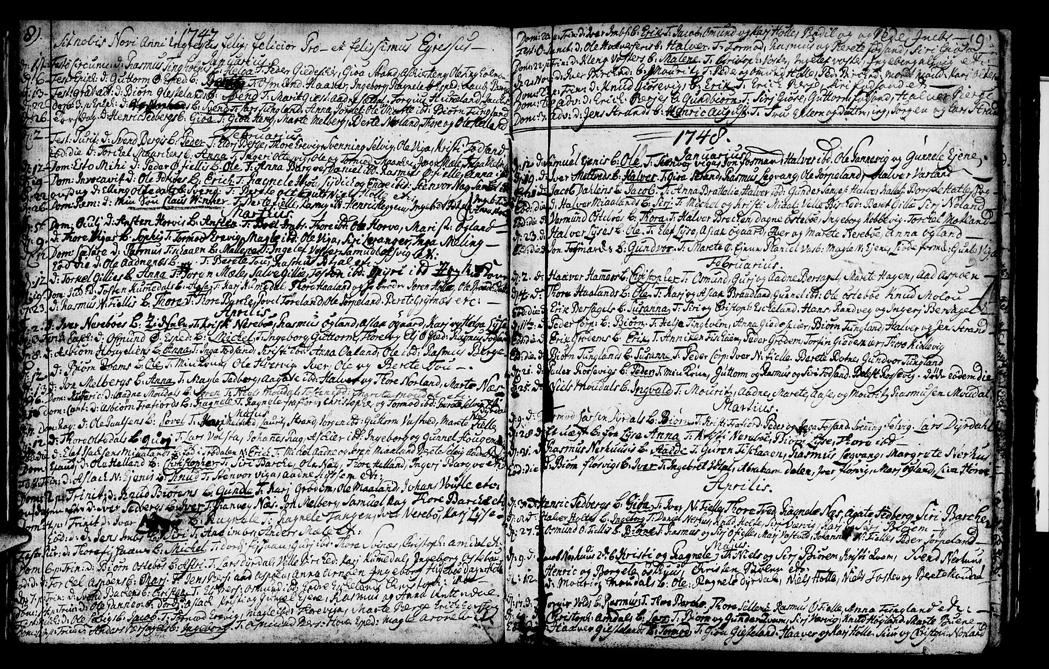 Strand sokneprestkontor, AV/SAST-A-101828/H/Ha/Haa/L0002: Parish register (official) no. A 2, 1744-1768, p. 8-9