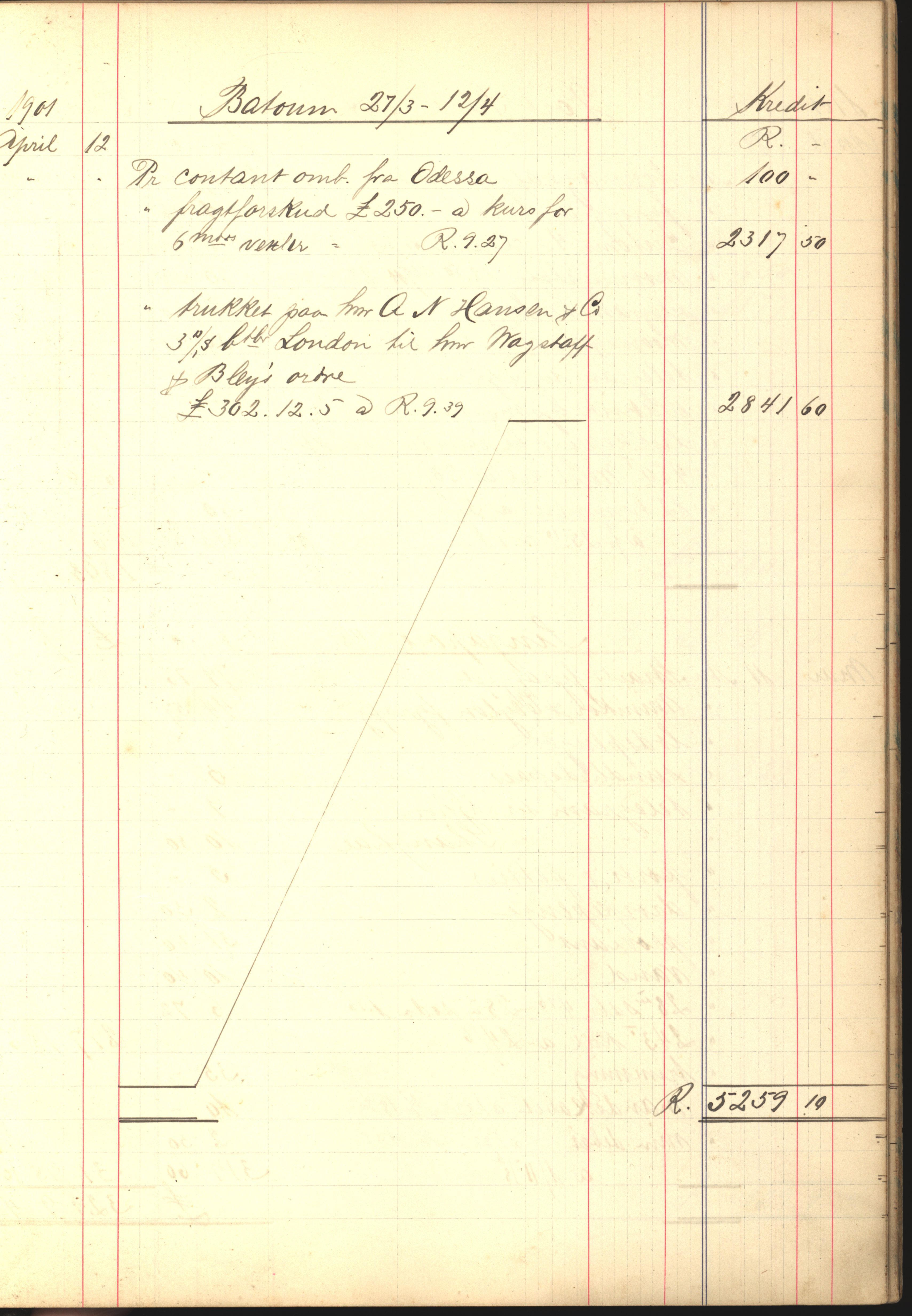 Pa 183 - Krogh-Hansen. Kaptein, VEMU/A-1235/R/L0002: Regnskapsbok for skipene St. Andrews, Norman Isles og Guernsey, 1894-1903