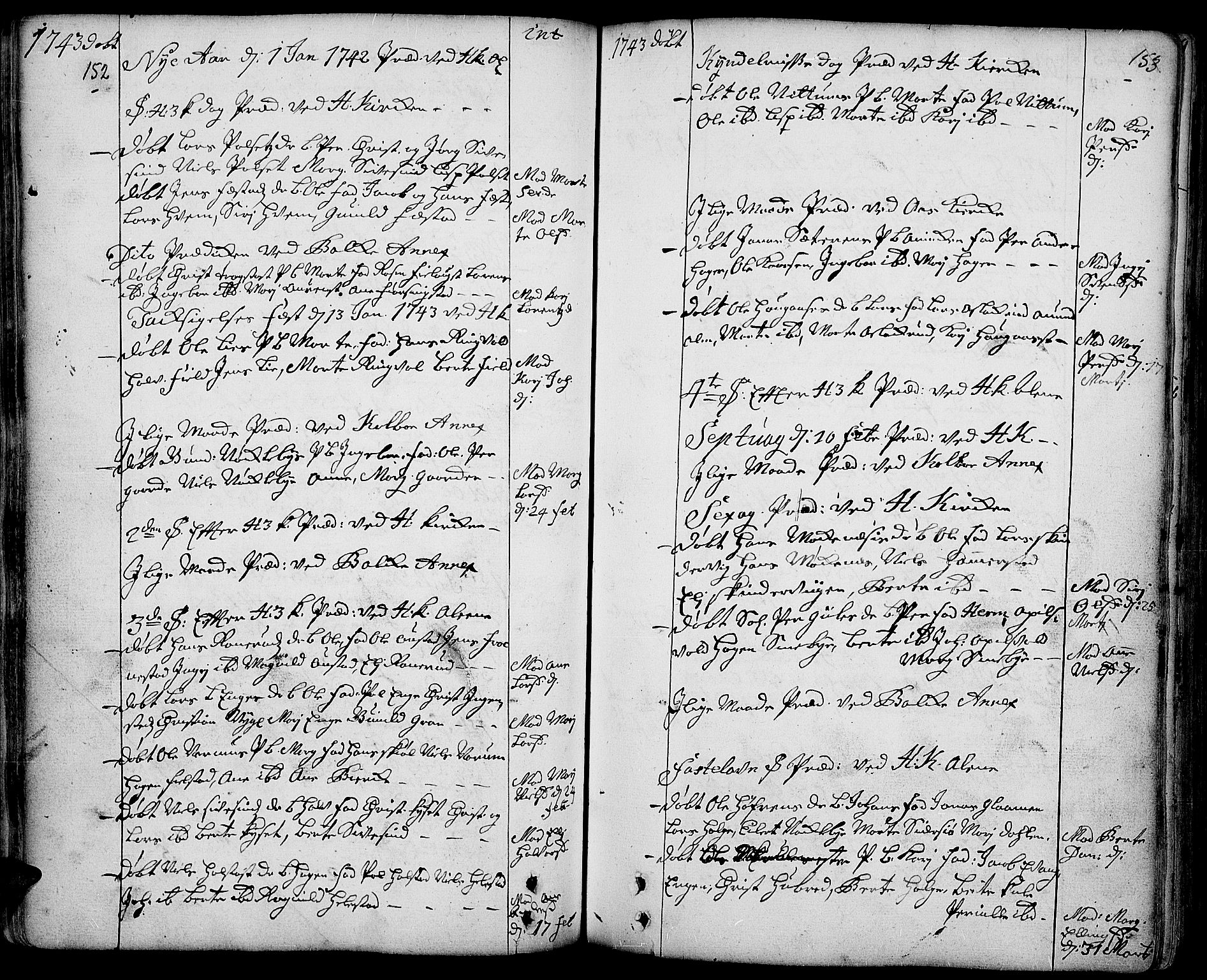 Toten prestekontor, SAH/PREST-102/H/Ha/Haa/L0003: Parish register (official) no. 3, 1734-1751, p. 152-153