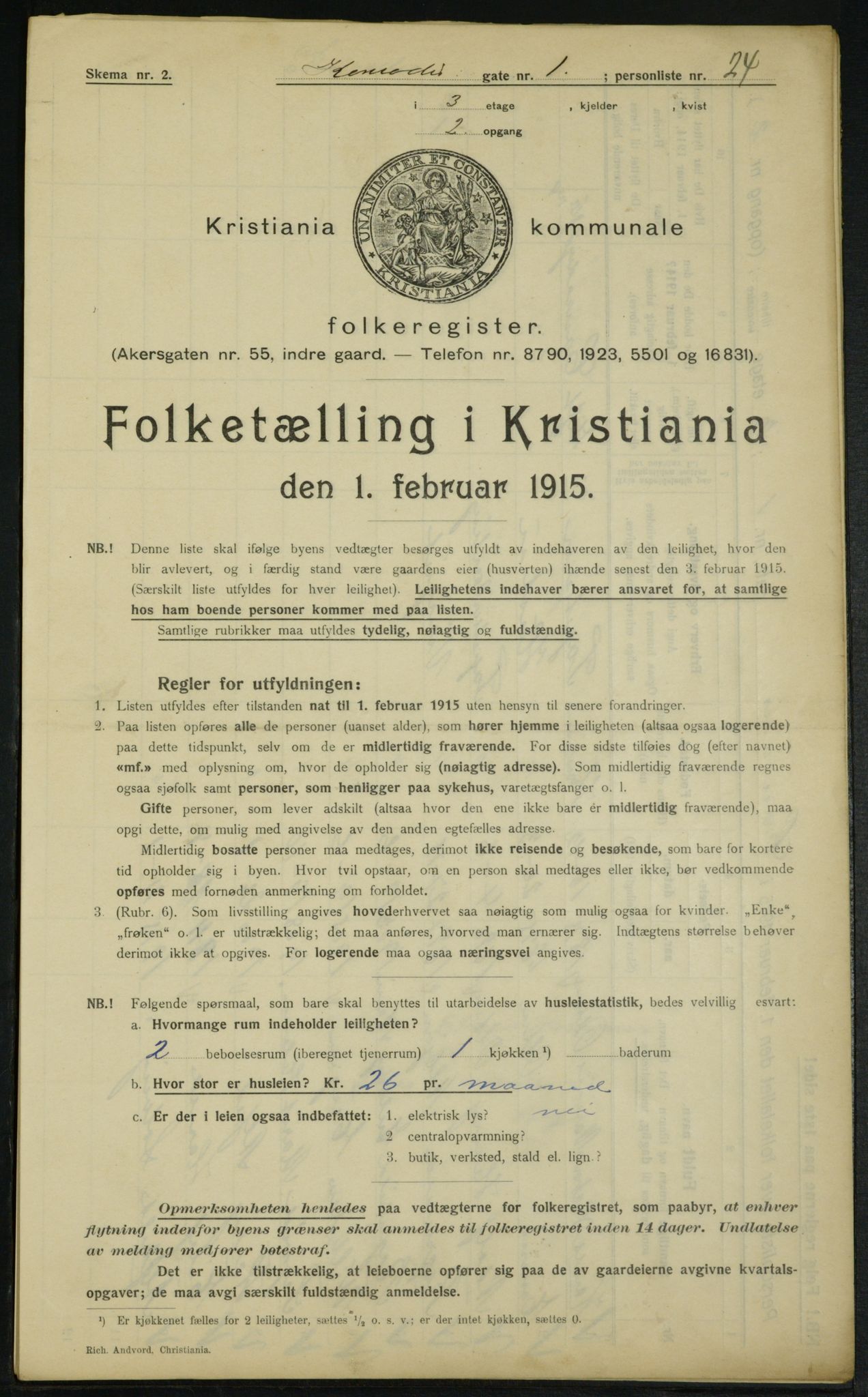 OBA, Municipal Census 1915 for Kristiania, 1915, p. 13302