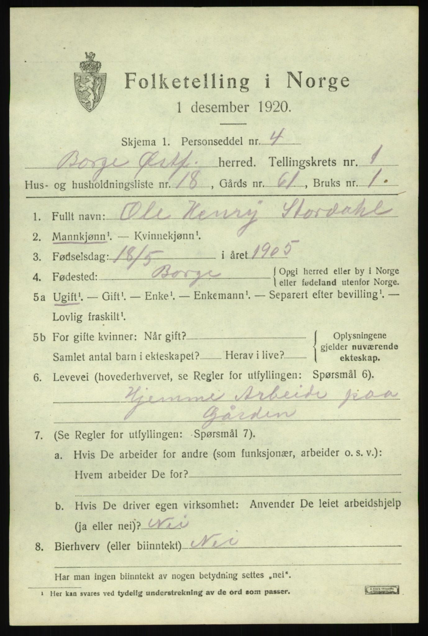 SAO, 1920 census for Borge, 1920, p. 2085
